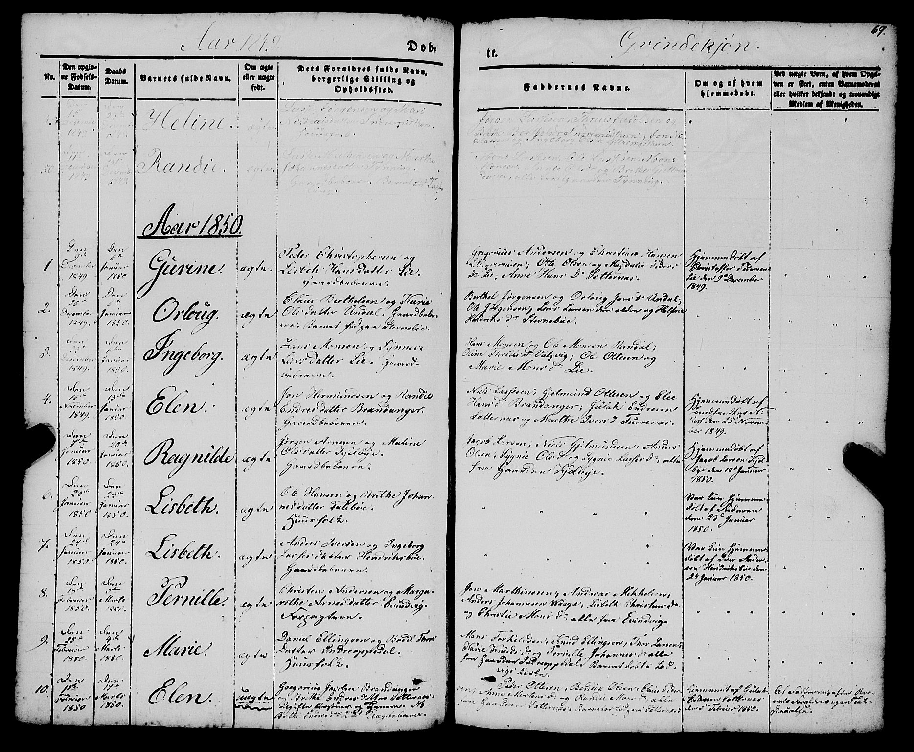 Gulen sokneprestembete, SAB/A-80201/H/Haa/Haaa/L0021: Parish register (official) no. A 21, 1848-1858, p. 69