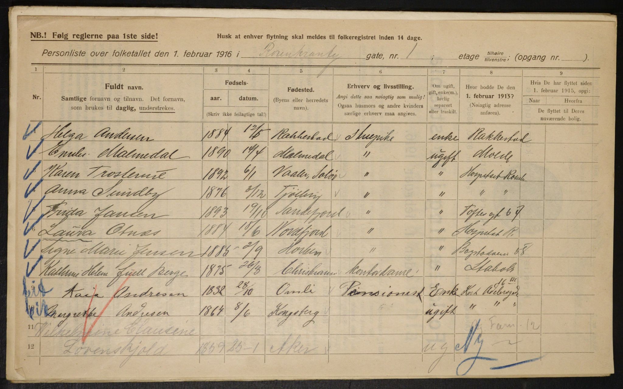 OBA, Municipal Census 1916 for Kristiania, 1916, p. 86091