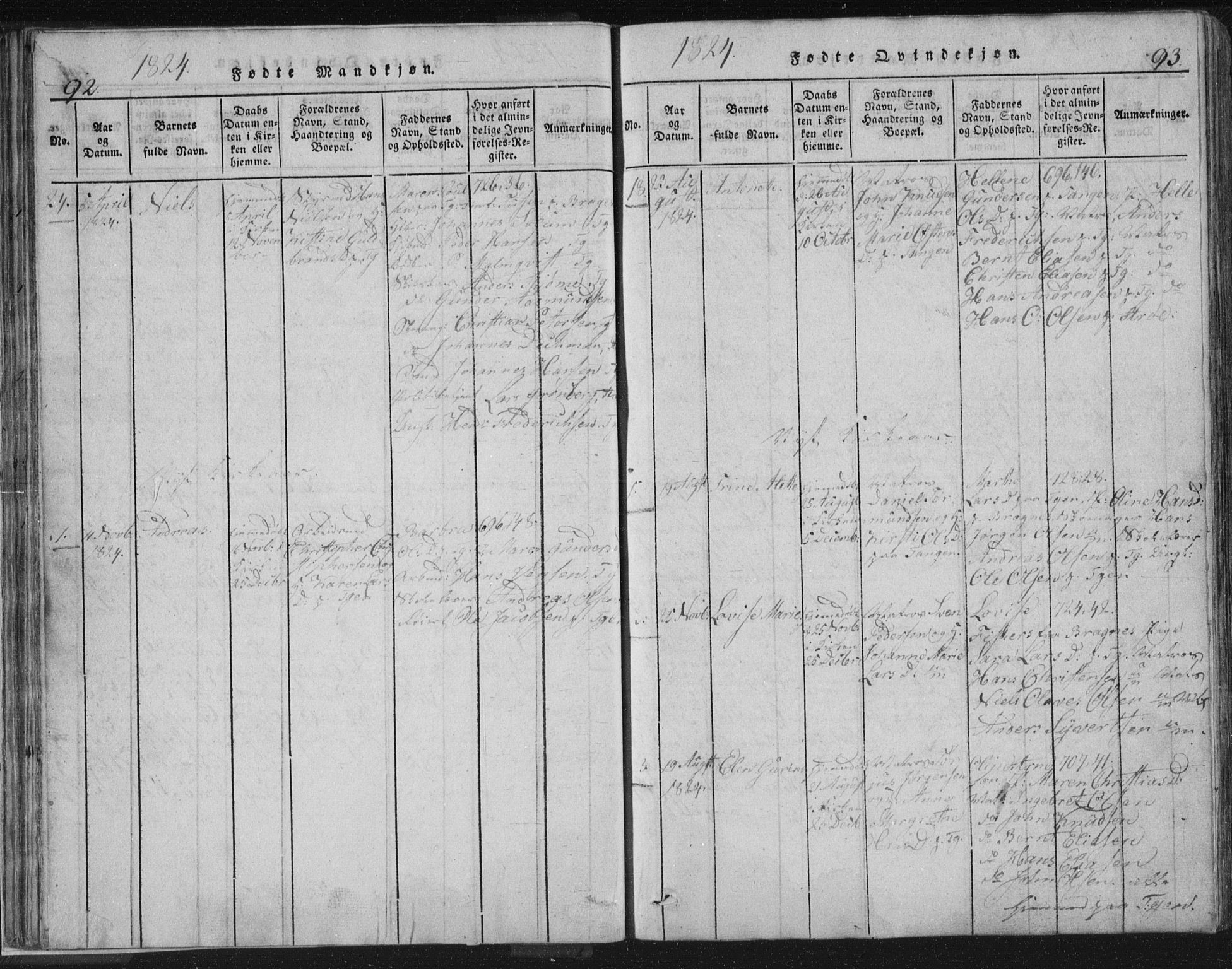 Strømsø kirkebøker, SAKO/A-246/F/Fb/L0004: Parish register (official) no. II 4, 1814-1843, p. 92-93