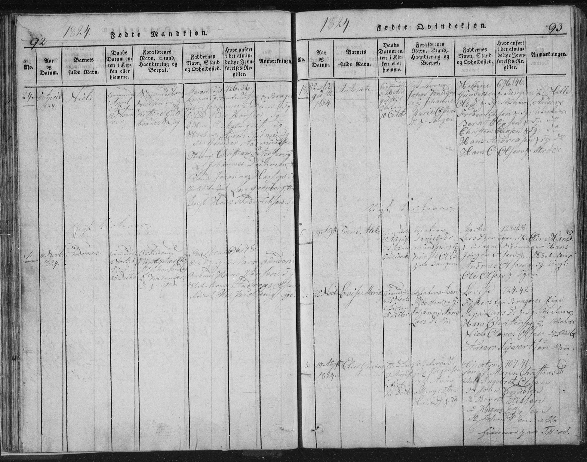 Strømsø kirkebøker, AV/SAKO-A-246/F/Fb/L0004: Parish register (official) no. II 4, 1814-1843, p. 92-93