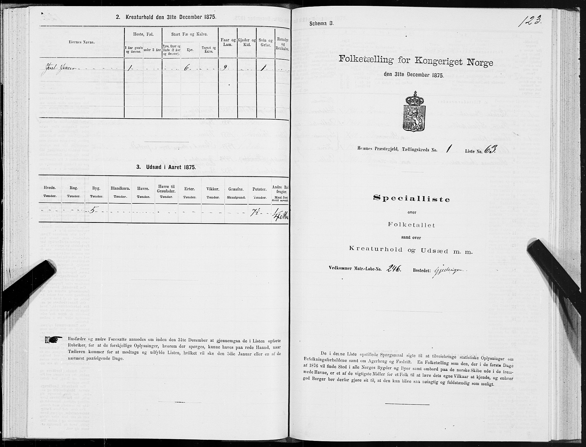 SAT, 1875 census for 1832P Hemnes, 1875, p. 1123