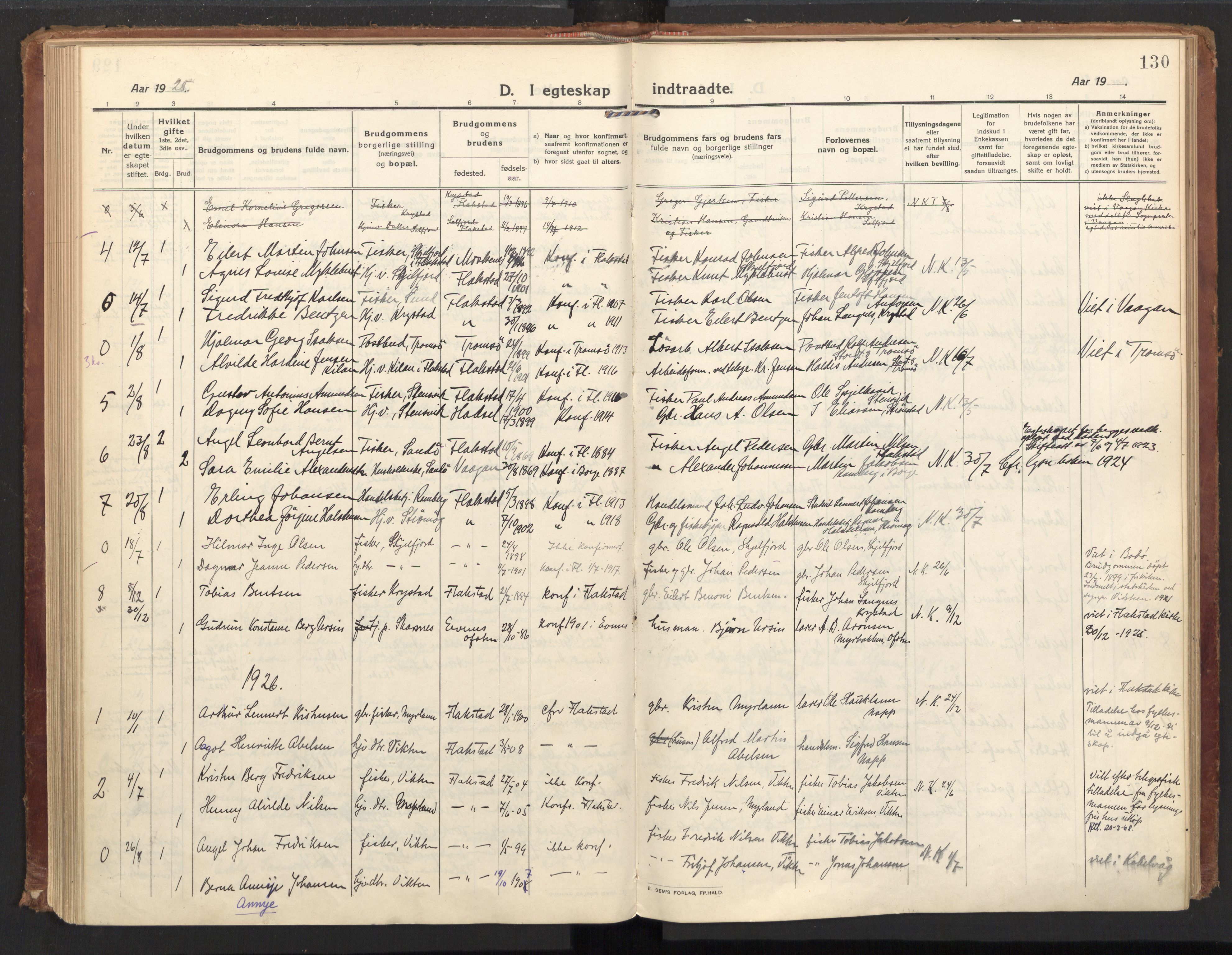 Ministerialprotokoller, klokkerbøker og fødselsregistre - Nordland, AV/SAT-A-1459/885/L1210: Parish register (official) no. 885A10, 1916-1926, p. 130