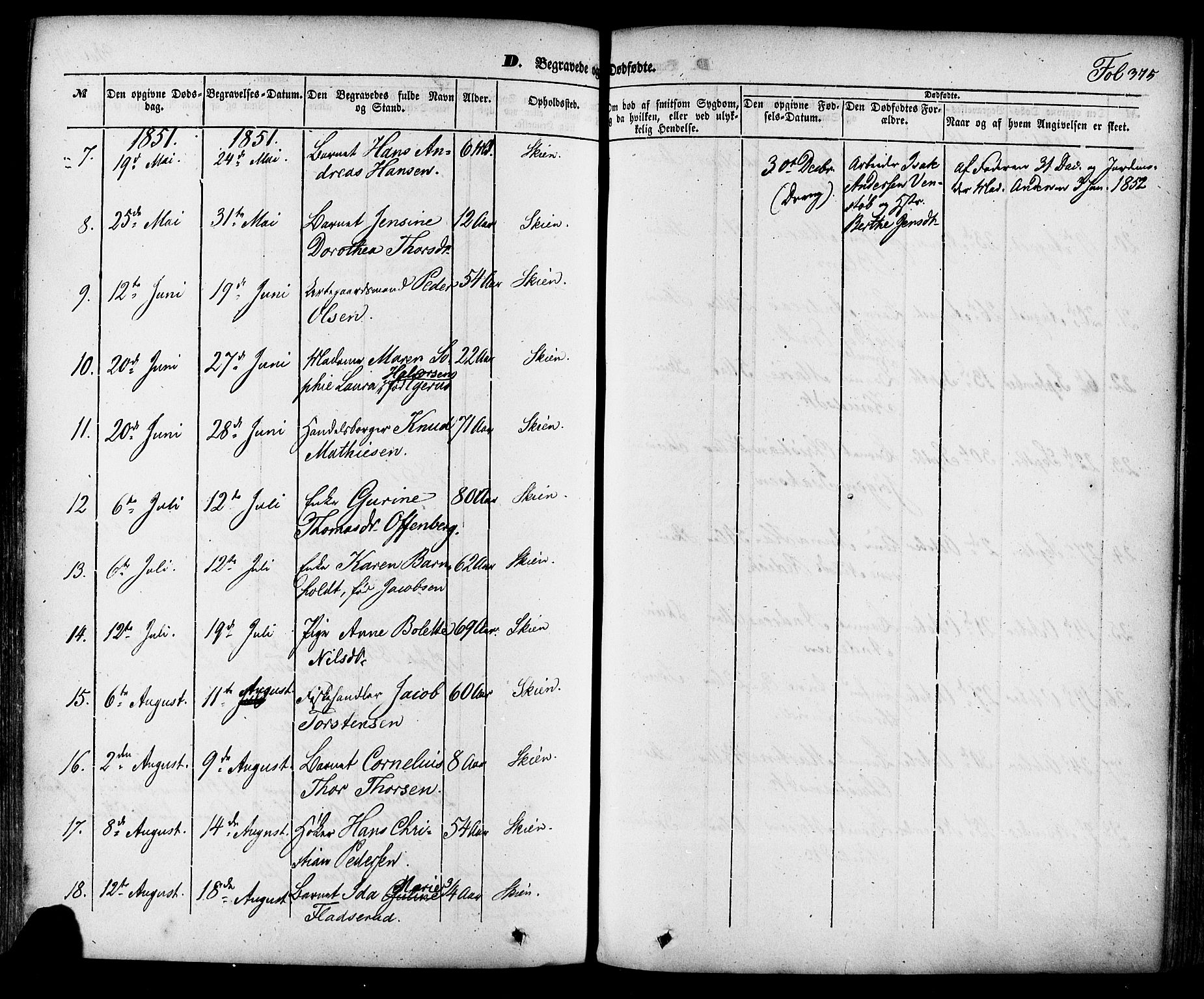 Skien kirkebøker, SAKO/A-302/F/Fa/L0006a: Parish register (official) no. 6A, 1843-1856, p. 375