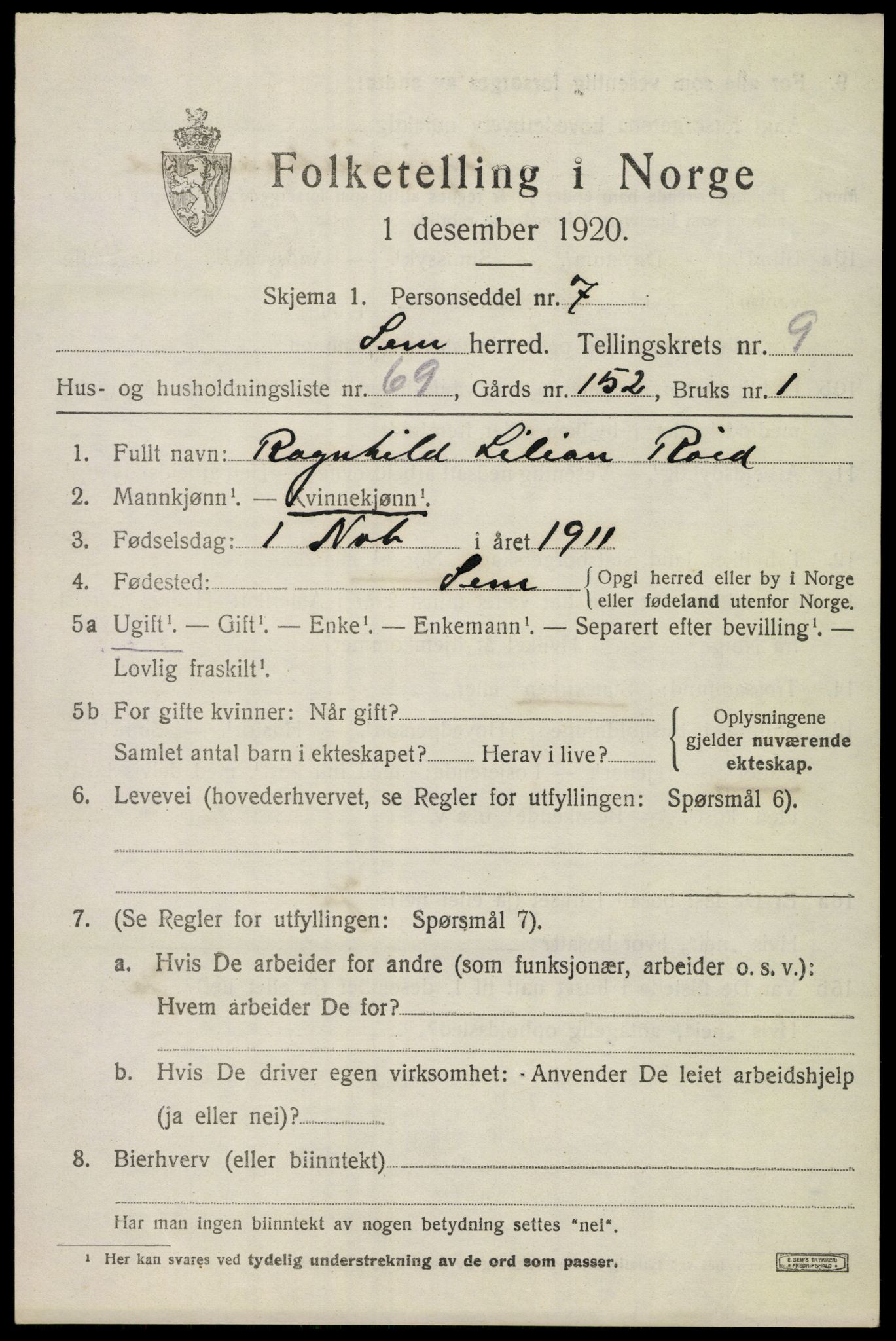 SAKO, 1920 census for Sem, 1920, p. 13373