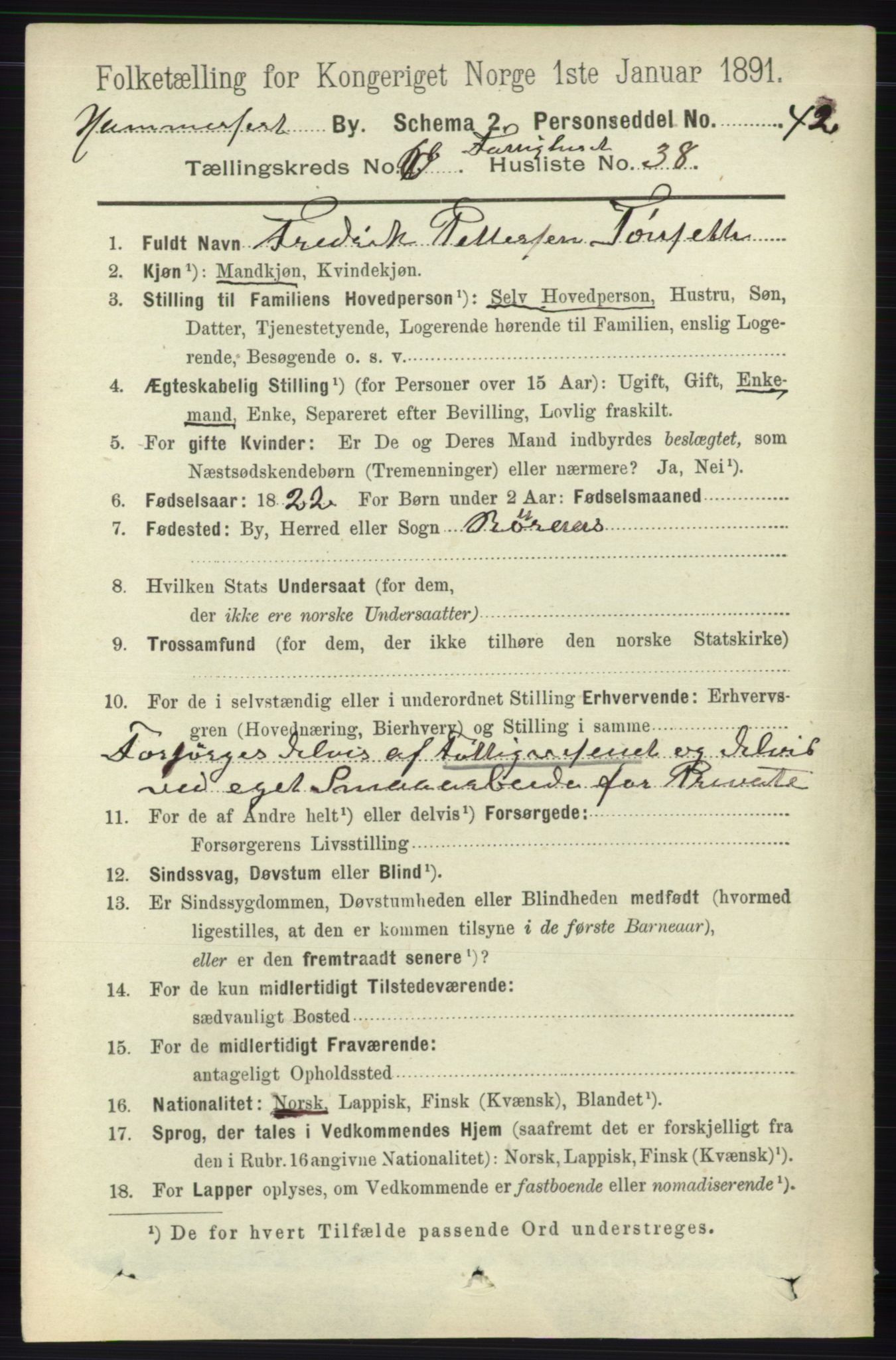 RA, 1891 census for 2001 Hammerfest, 1891, p. 2209