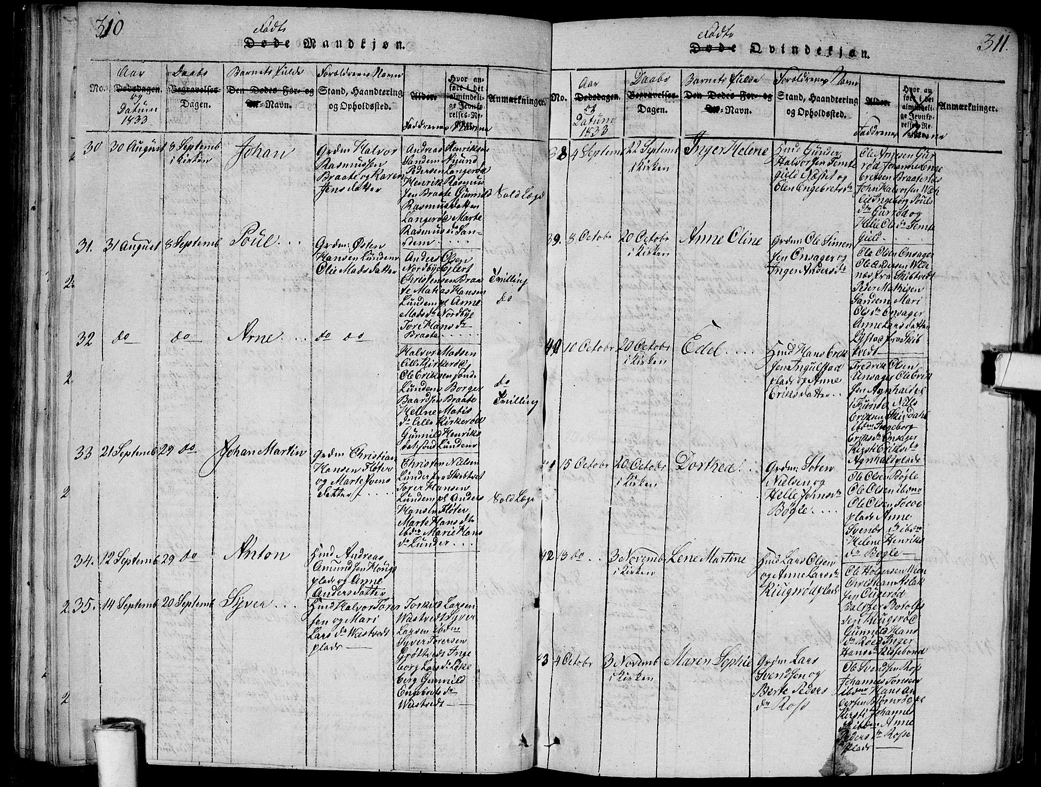 Våler prestekontor Kirkebøker, AV/SAO-A-11083/G/Ga/L0001: Parish register (copy) no. I 1, 1815-1839, p. 310-311