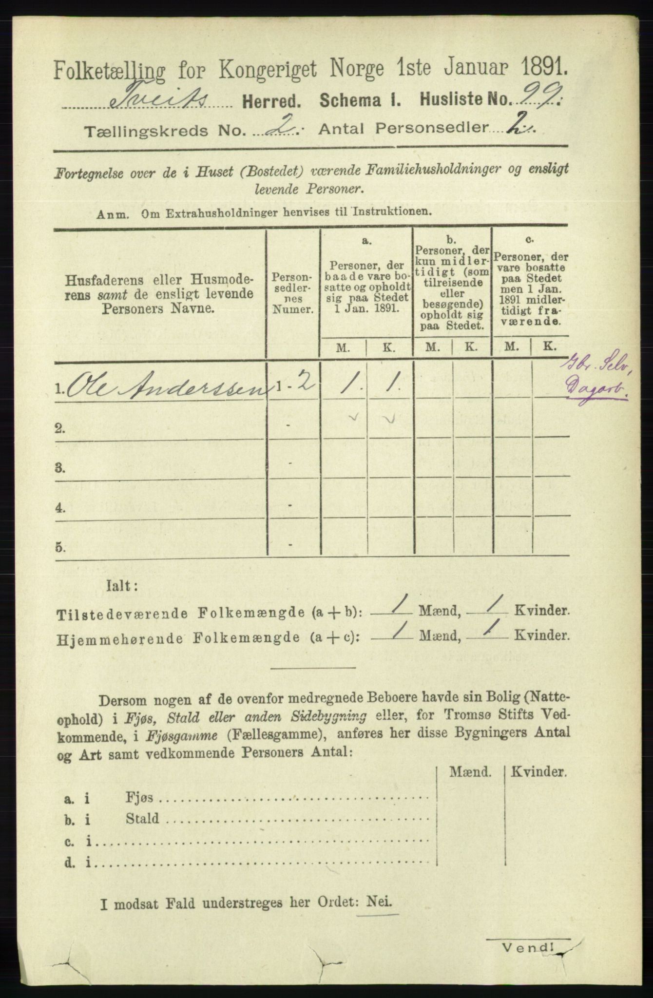 RA, 1891 census for 1013 Tveit, 1891, p. 517