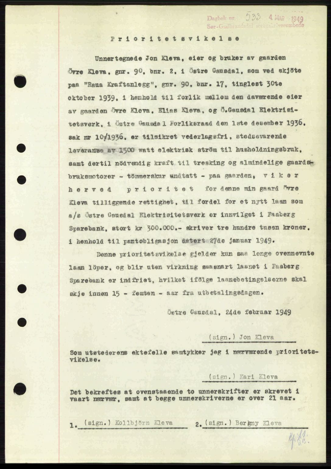 Sør-Gudbrandsdal tingrett, SAH/TING-004/H/Hb/Hbf/L0004: Mortgage book no. C5b, 1945-1951, Diary no: : 533/1949