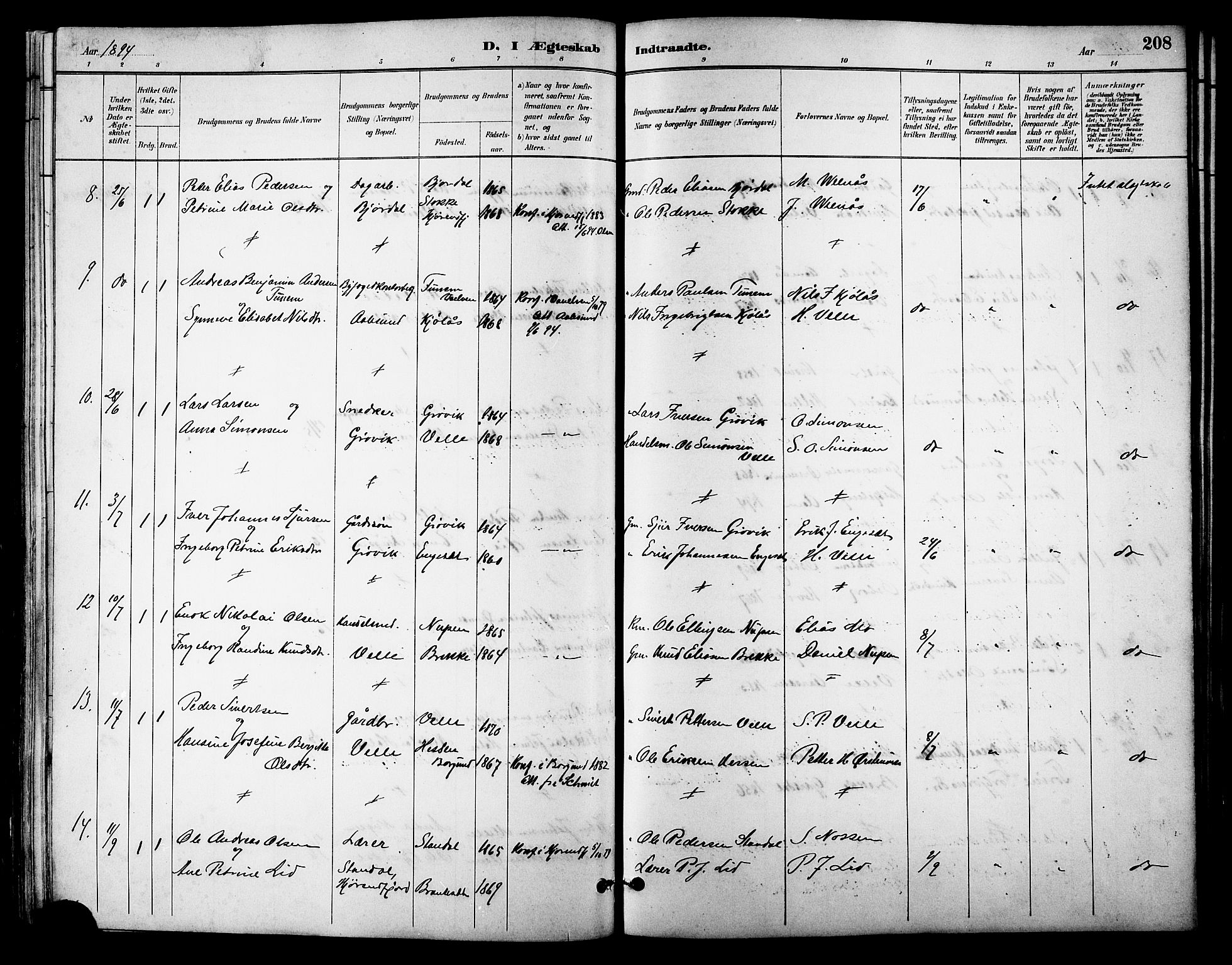 Ministerialprotokoller, klokkerbøker og fødselsregistre - Møre og Romsdal, AV/SAT-A-1454/513/L0189: Parish register (copy) no. 513C03, 1883-1904, p. 208