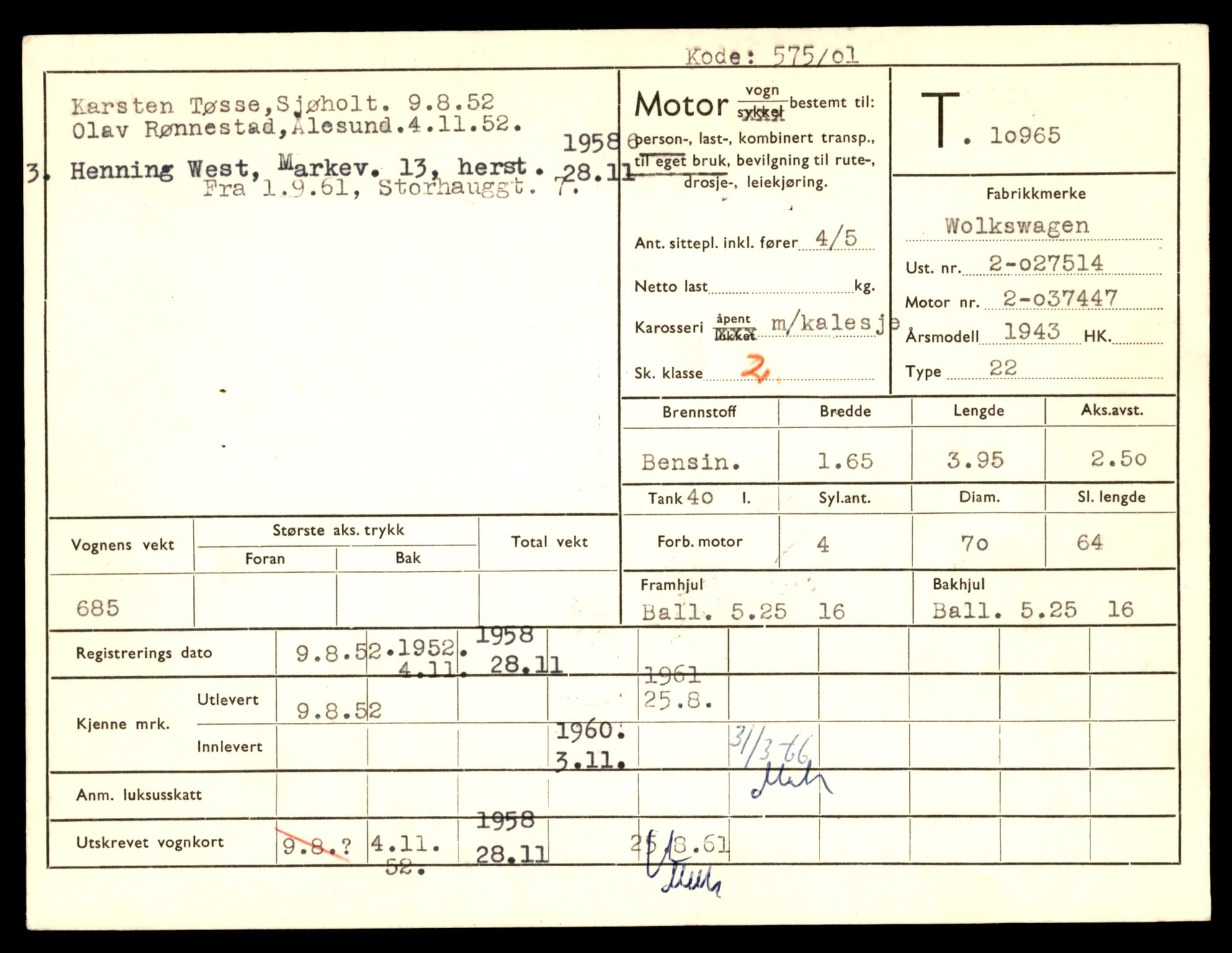 Møre og Romsdal vegkontor - Ålesund trafikkstasjon, AV/SAT-A-4099/F/Fe/L0025: Registreringskort for kjøretøy T 10931 - T 11045, 1927-1998, p. 965