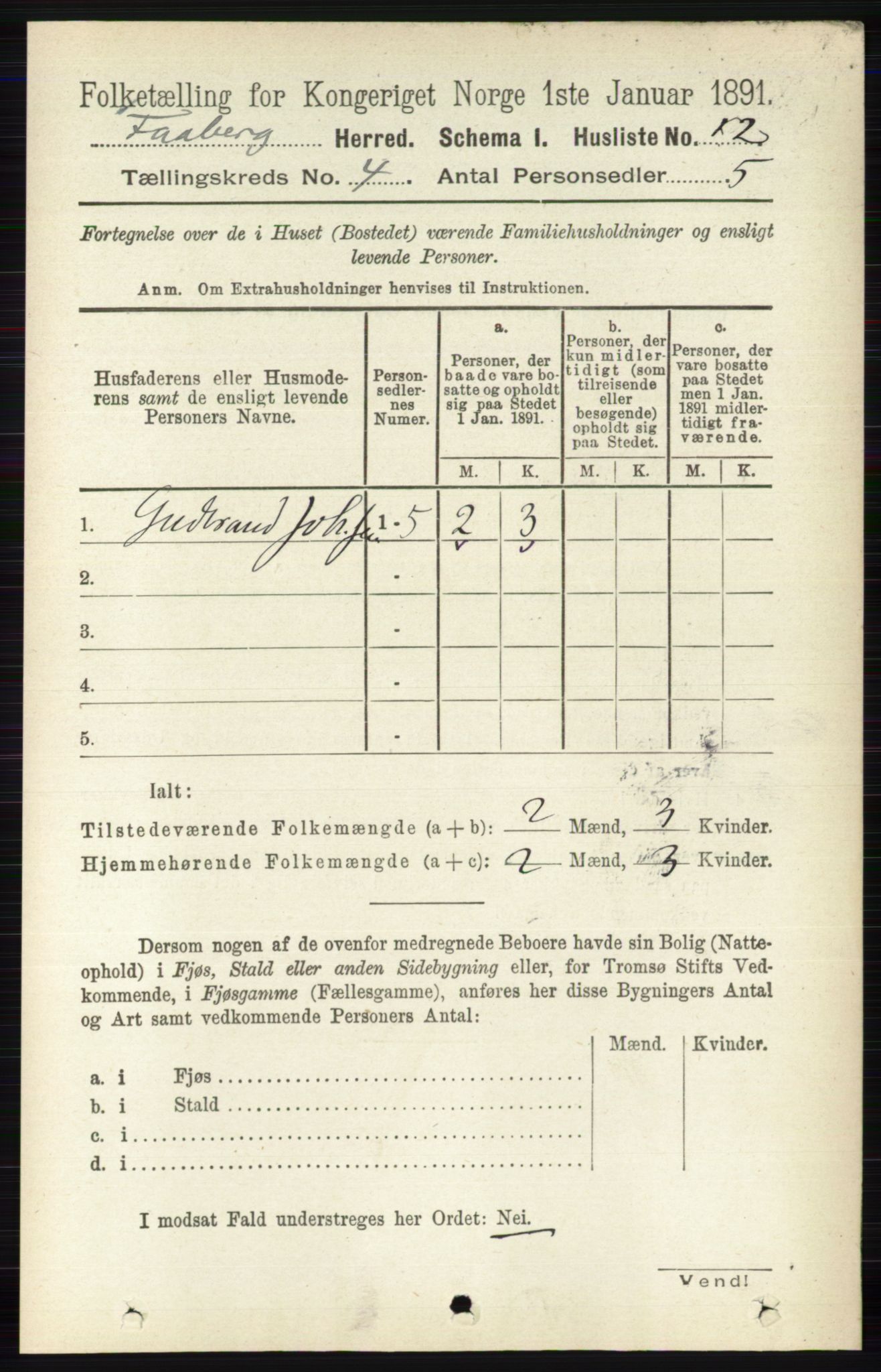 RA, 1891 census for 0524 Fåberg, 1891, p. 1177