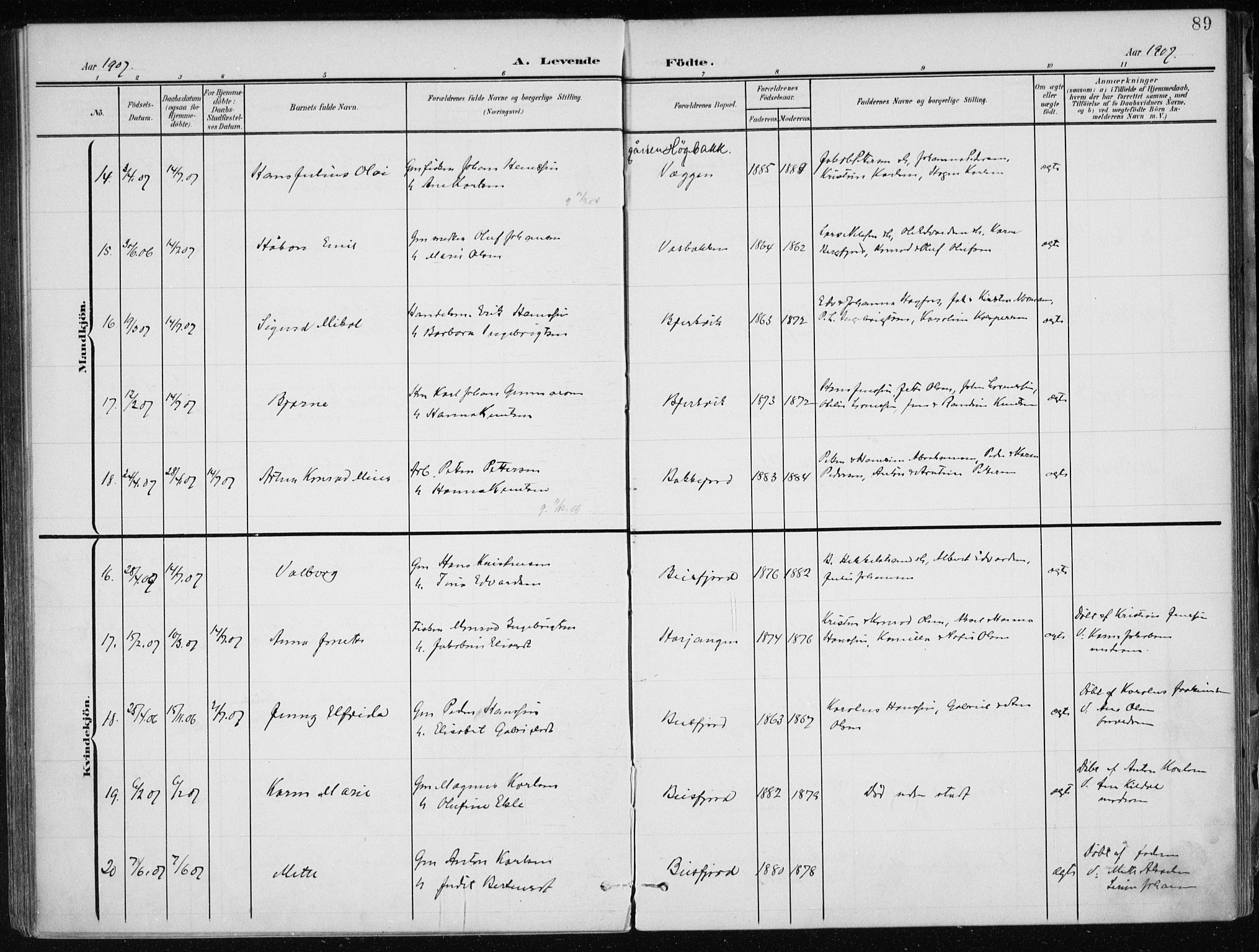 Ministerialprotokoller, klokkerbøker og fødselsregistre - Nordland, AV/SAT-A-1459/866/L0941: Parish register (official) no. 866A04, 1901-1917, p. 89