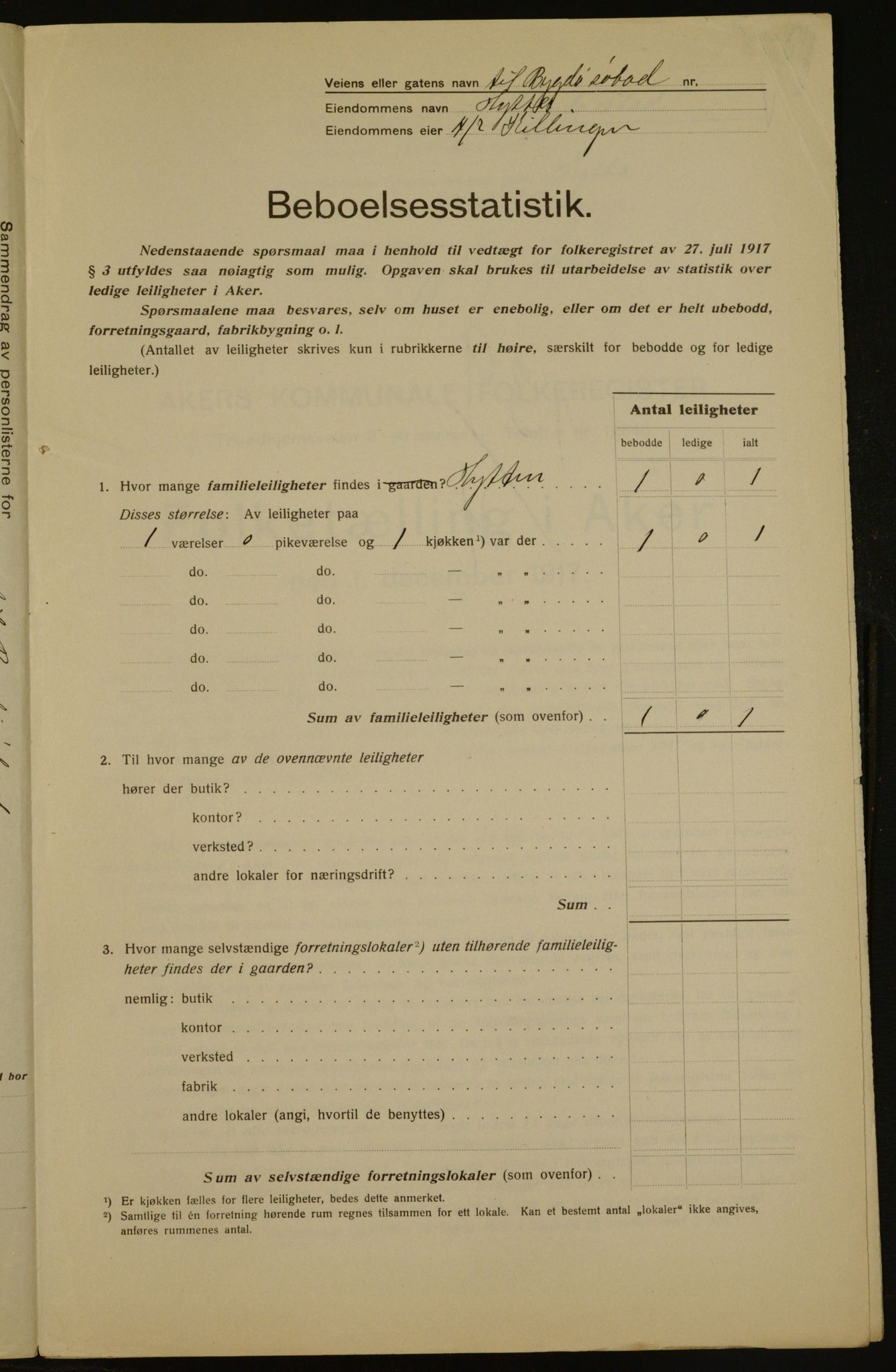 OBA, Municipal Census 1917 for Aker, 1917, p. 5527