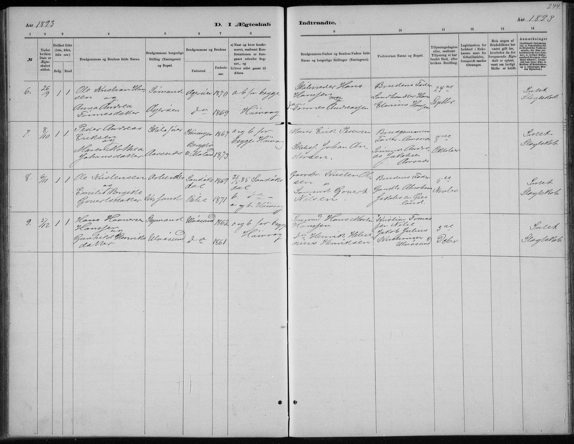Høvåg sokneprestkontor, SAK/1111-0025/F/Fb/L0004: Parish register (copy) no. B 4, 1883-1898, p. 244