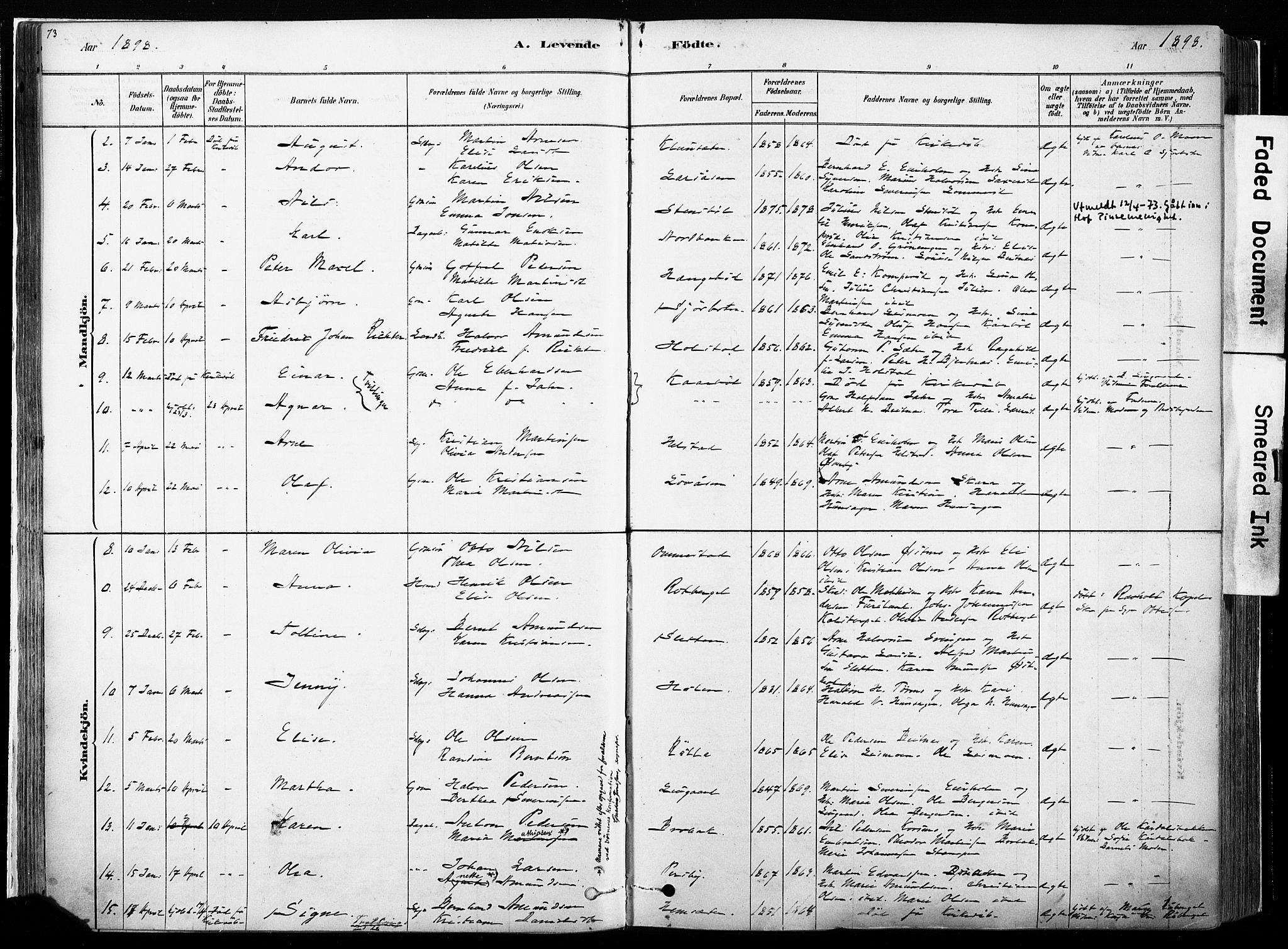 Hof prestekontor, AV/SAH-PREST-038/H/Ha/Haa/L0010: Parish register (official) no. 10, 1878-1909, p. 73