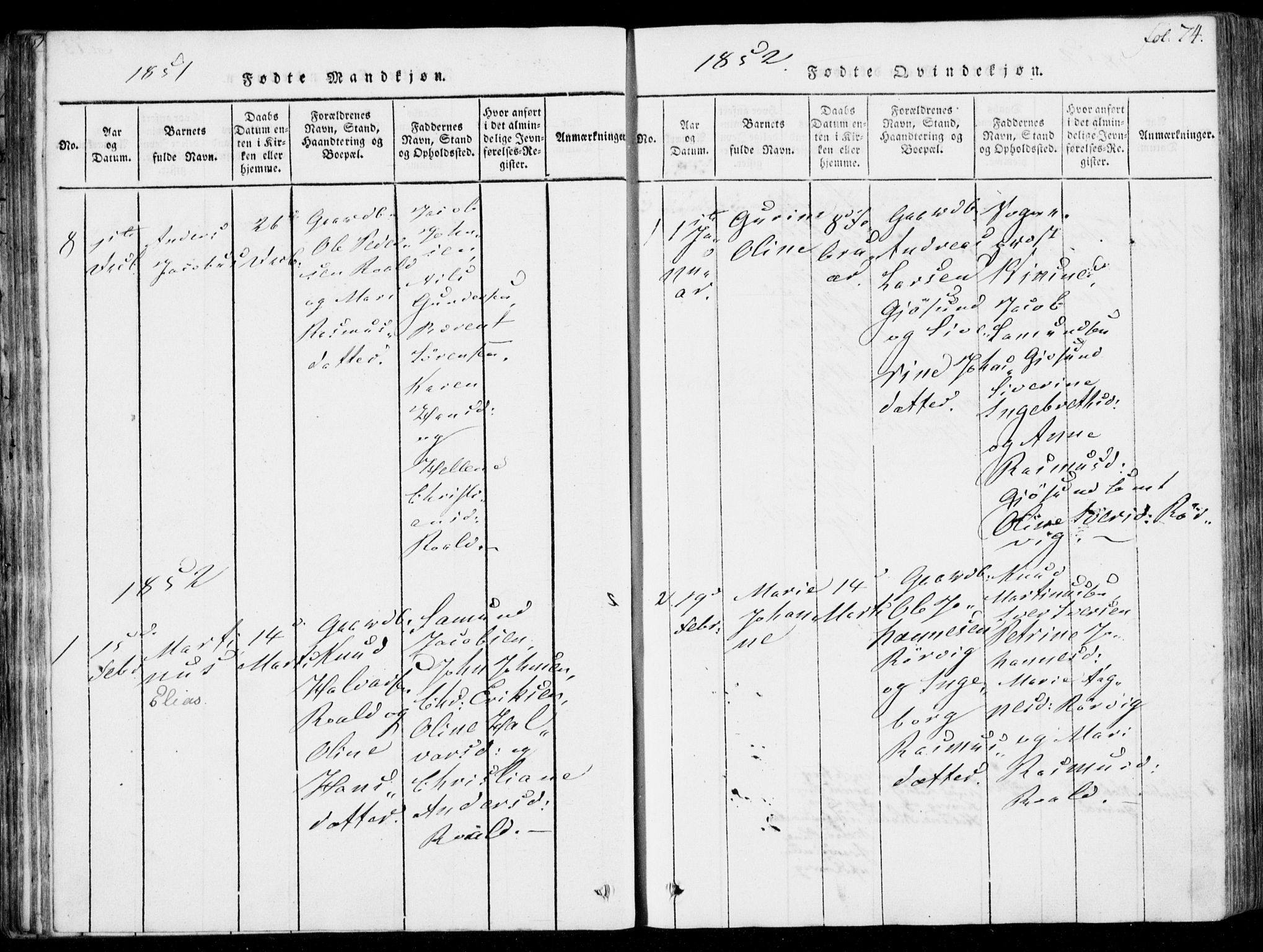 Ministerialprotokoller, klokkerbøker og fødselsregistre - Møre og Romsdal, SAT/A-1454/537/L0517: Parish register (official) no. 537A01, 1818-1862, p. 74