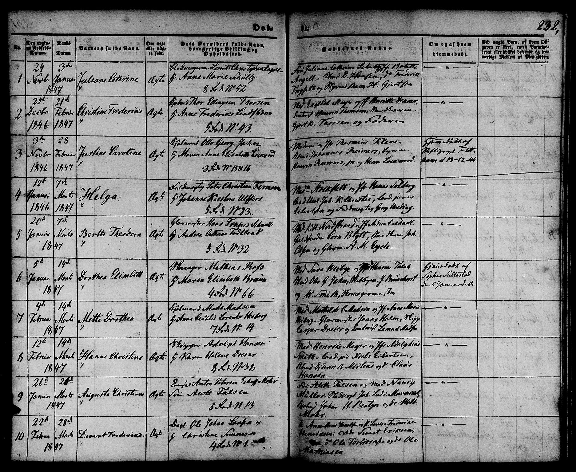 Nykirken Sokneprestembete, SAB/A-77101/H/Hab: Parish register (copy) no. B 1, 1842-1858, p. 232
