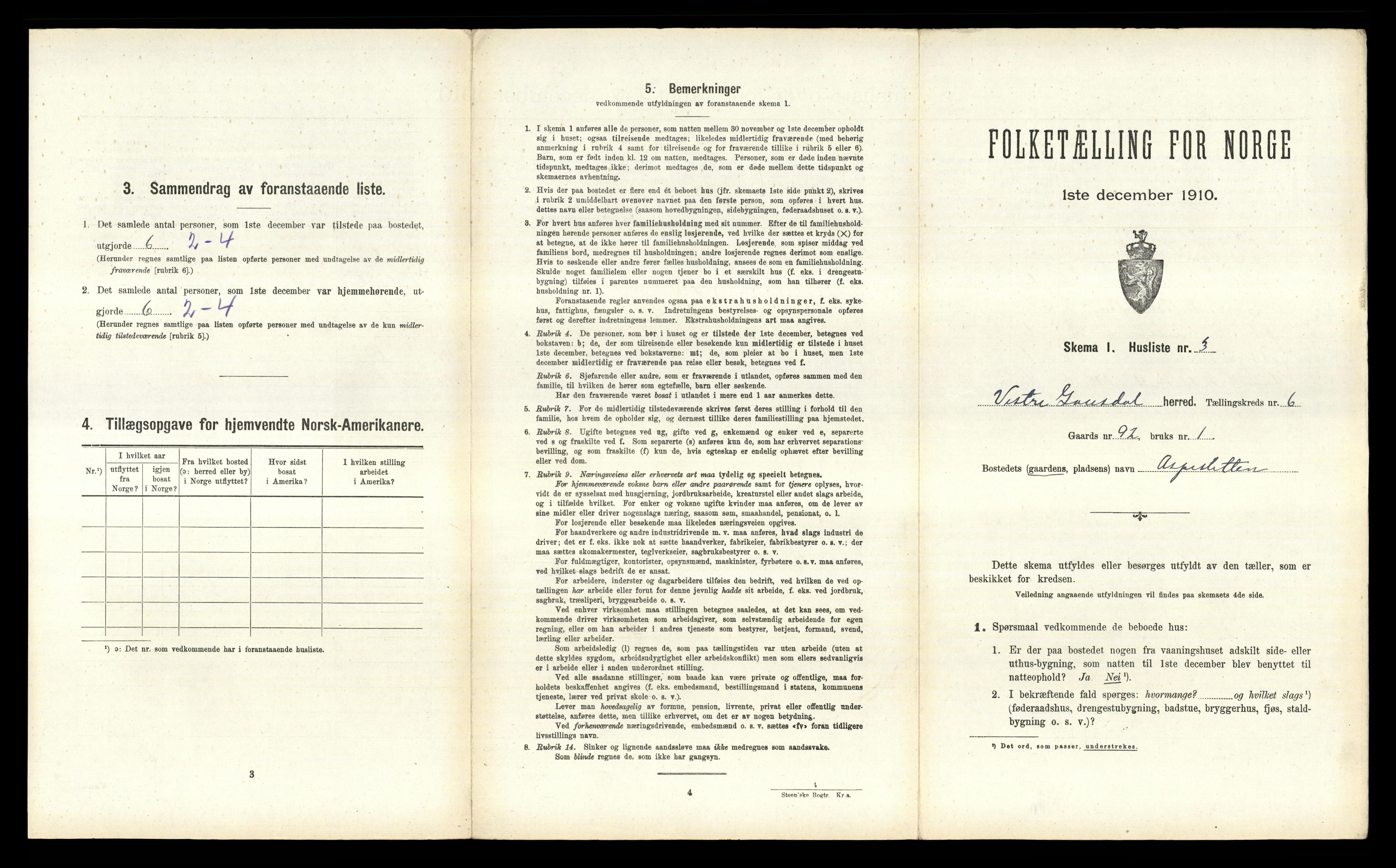 RA, 1910 census for Vestre Gausdal, 1910, p. 755