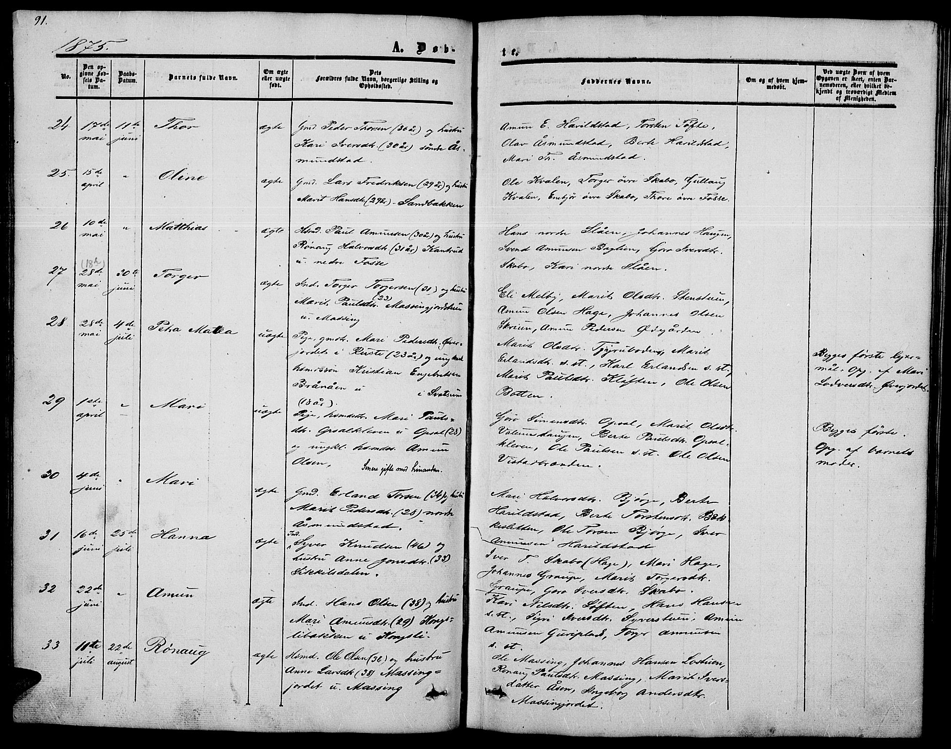 Nord-Fron prestekontor, AV/SAH-PREST-080/H/Ha/Hab/L0002: Parish register (copy) no. 2, 1851-1883, p. 91