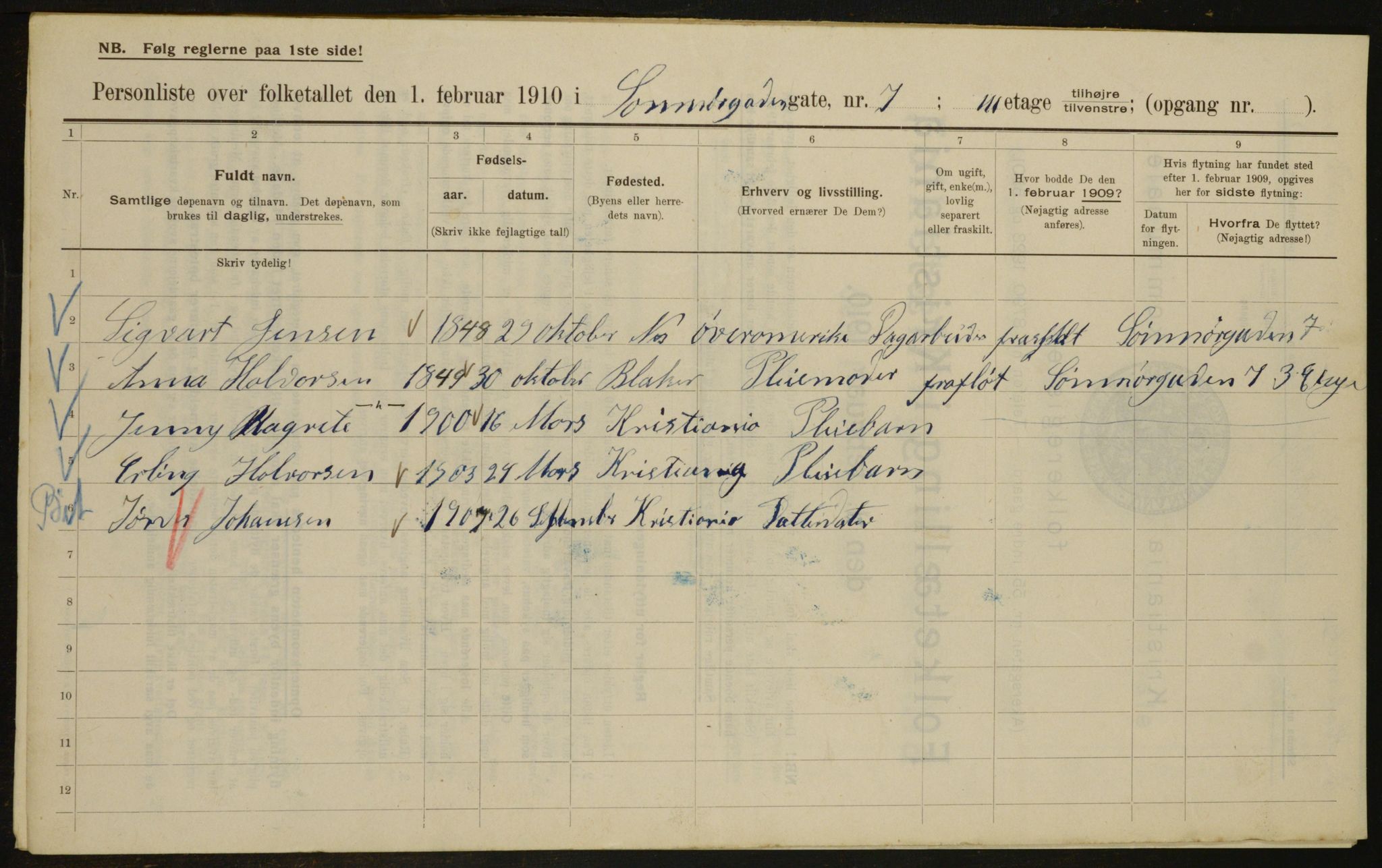 OBA, Municipal Census 1910 for Kristiania, 1910, p. 99378