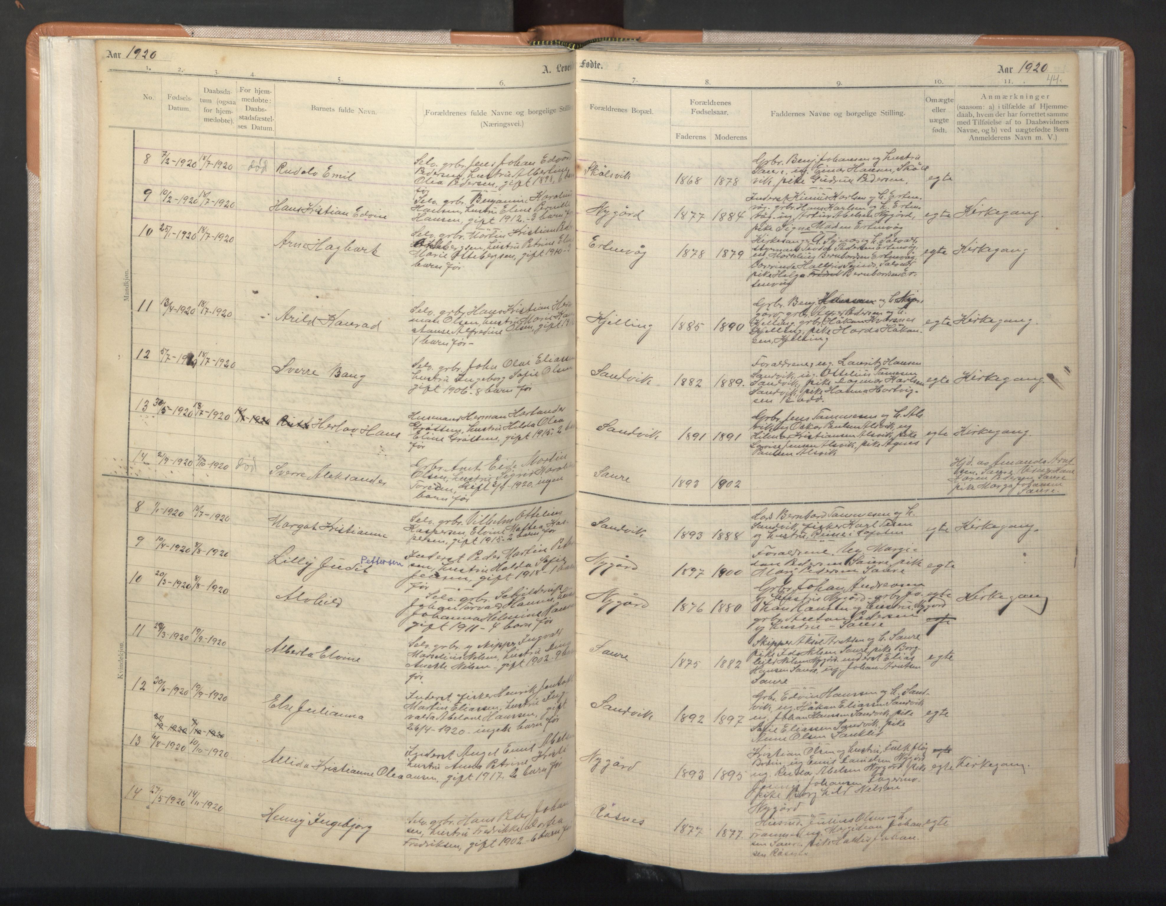 Ministerialprotokoller, klokkerbøker og fødselsregistre - Nordland, SAT/A-1459/806/L0117: Parish register (copy) no. 806C01, 1905-1957, p. 44