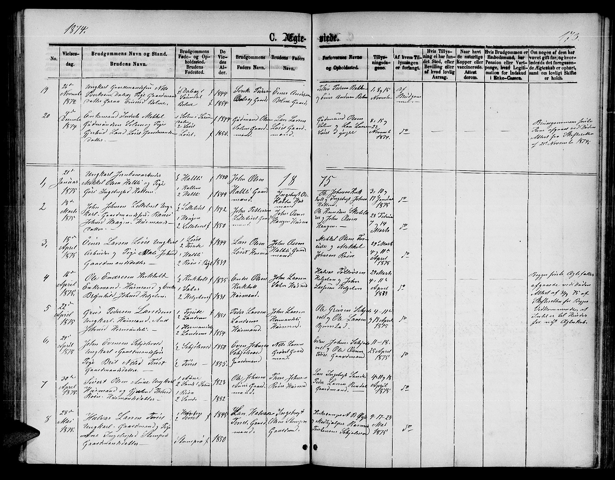 Ministerialprotokoller, klokkerbøker og fødselsregistre - Møre og Romsdal, AV/SAT-A-1454/598/L1076: Parish register (copy) no. 598C01, 1867-1878, p. 173