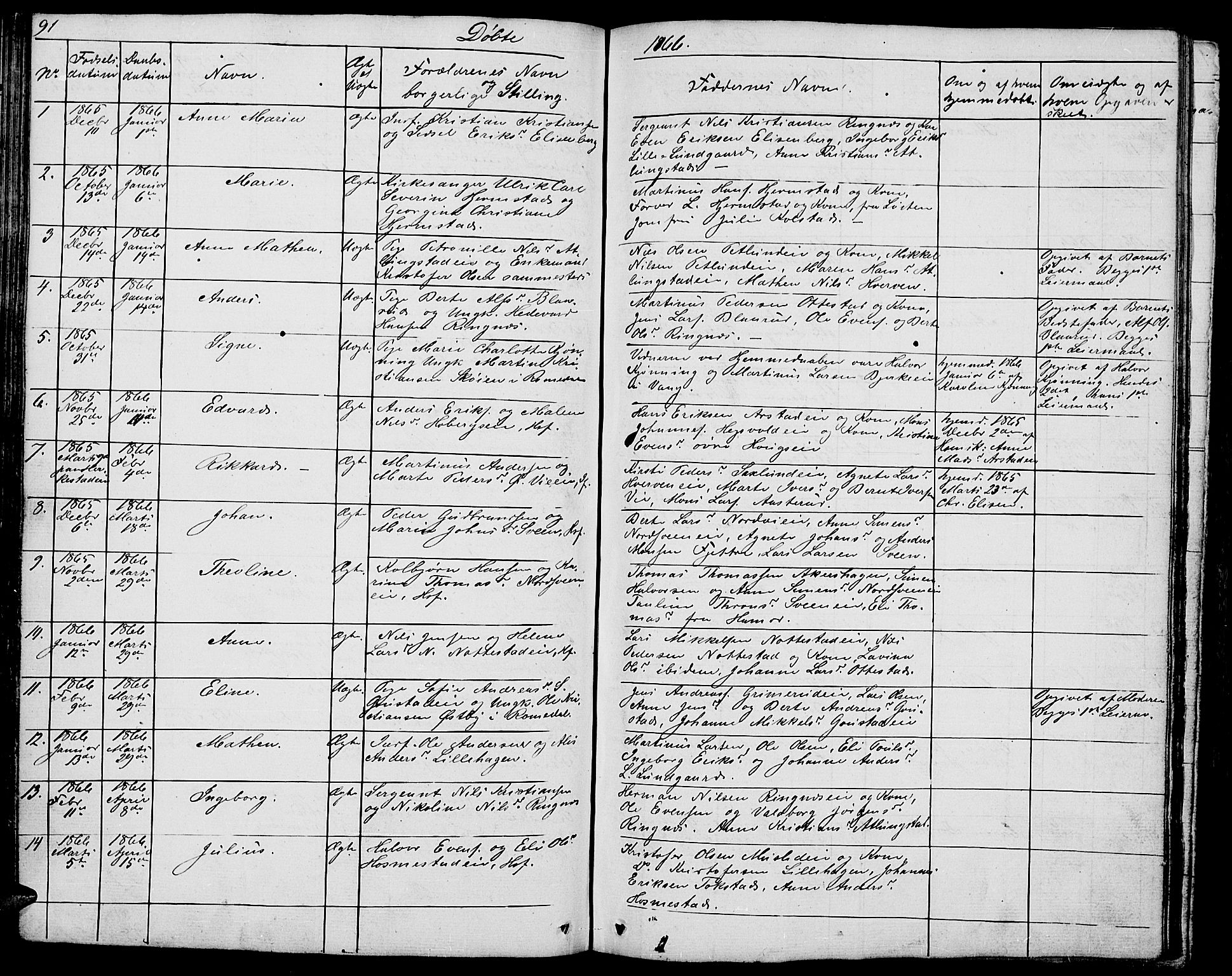 Stange prestekontor, AV/SAH-PREST-002/L/L0002: Parish register (copy) no. 2, 1838-1879, p. 91