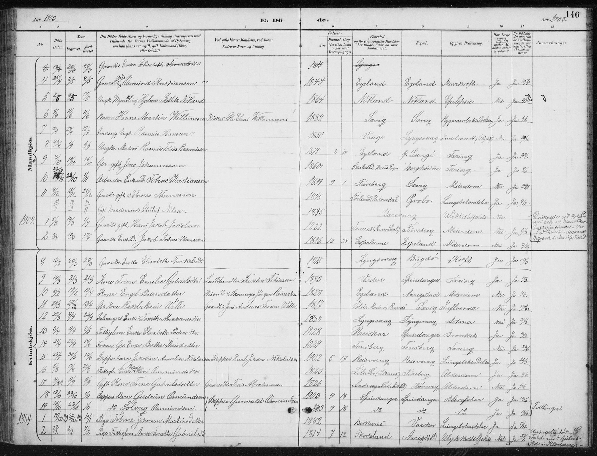 Herad sokneprestkontor, SAK/1111-0018/F/Fb/Fbb/L0004: Parish register (copy) no. B 4, 1890-1935, p. 146