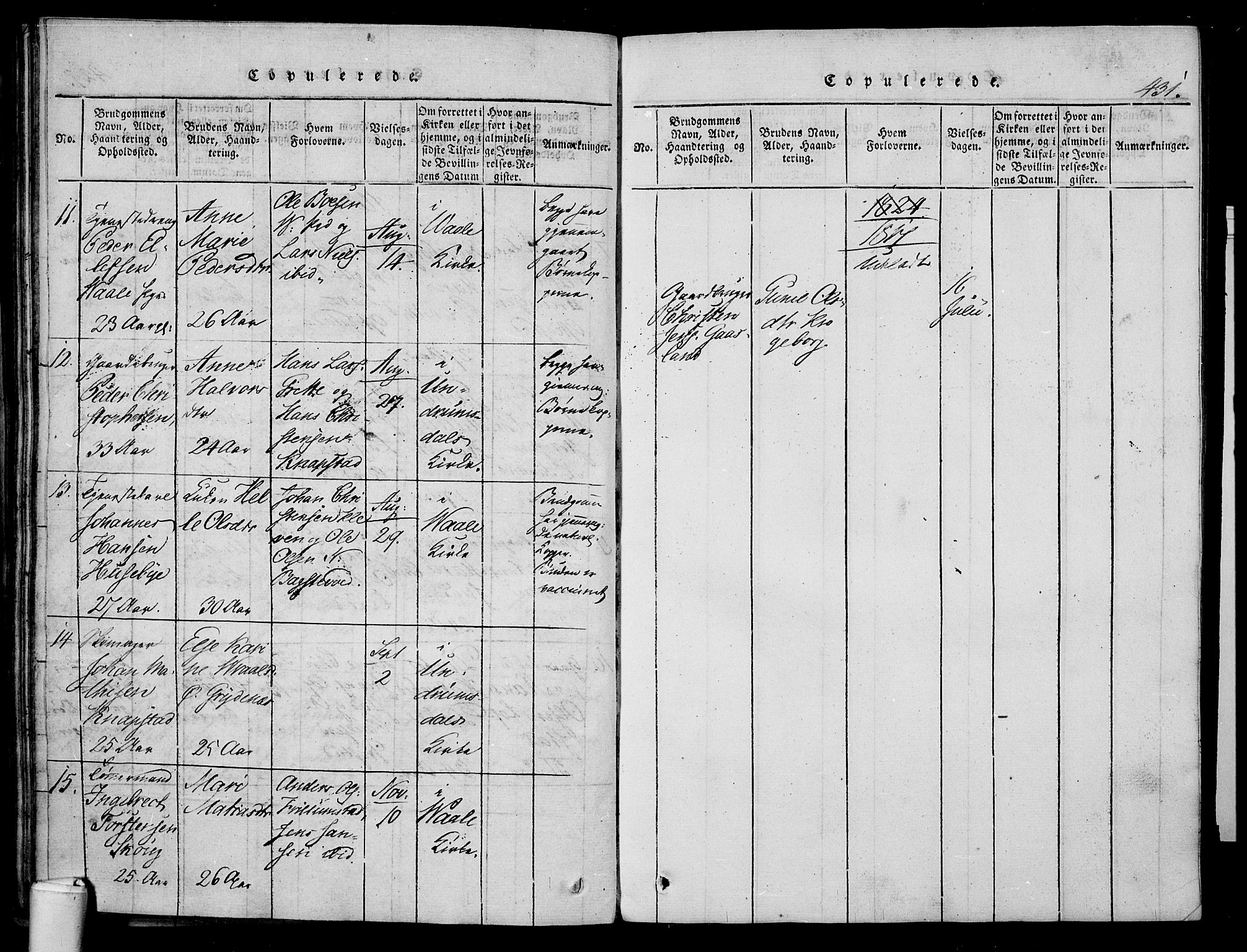 Våle kirkebøker, AV/SAKO-A-334/F/Fa/L0007: Parish register (official) no. I 7, 1814-1824, p. 430-431