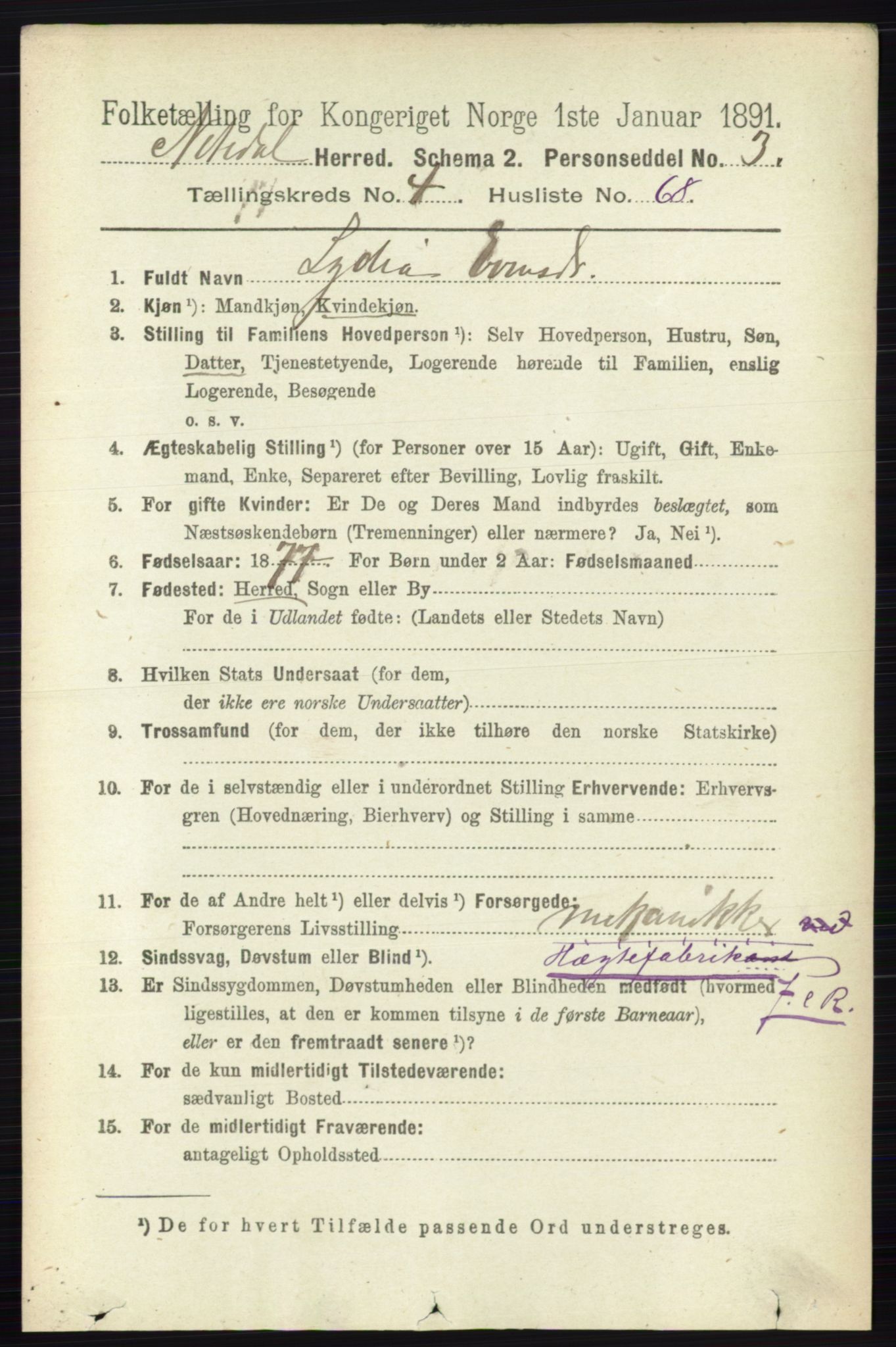 RA, 1891 census for 0233 Nittedal, 1891, p. 2065