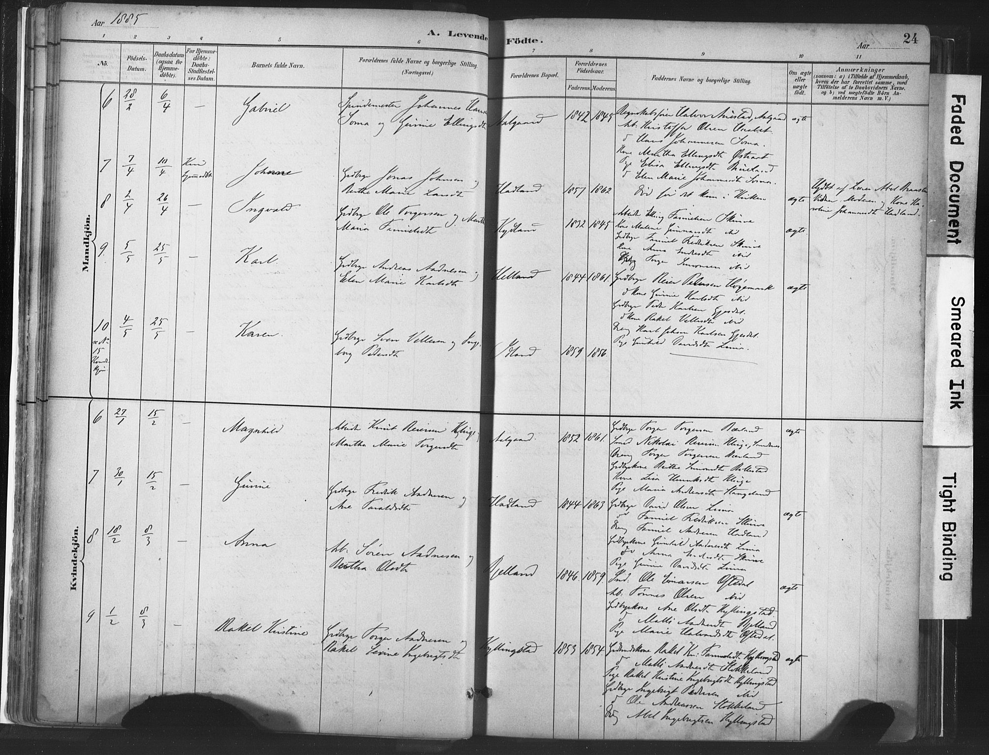 Lye sokneprestkontor, AV/SAST-A-101794/001/30BA/L0010: Parish register (official) no. A 10, 1881-1896, p. 24