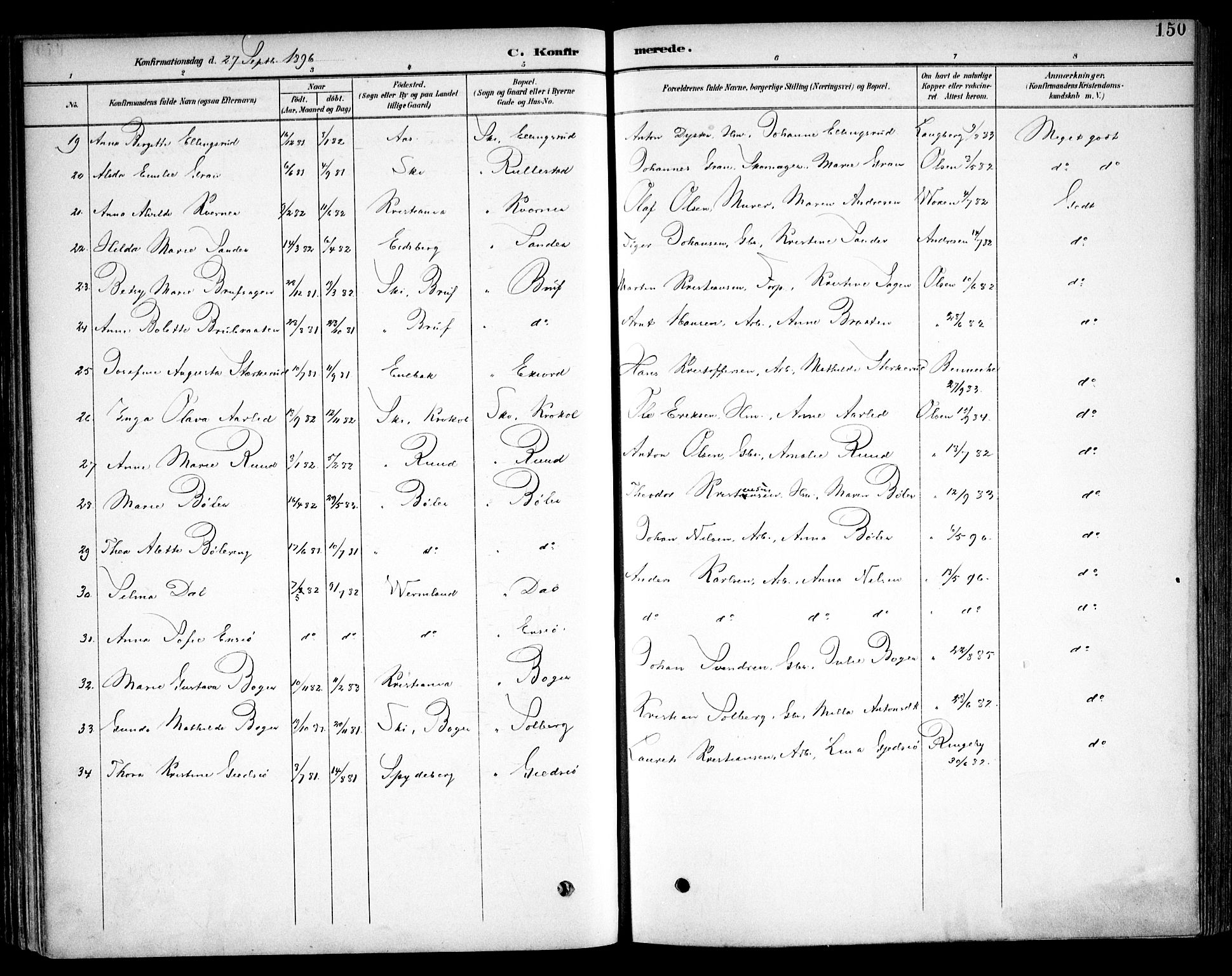 Kråkstad prestekontor Kirkebøker, SAO/A-10125a/F/Fb/L0002: Parish register (official) no. II 2, 1893-1917, p. 150