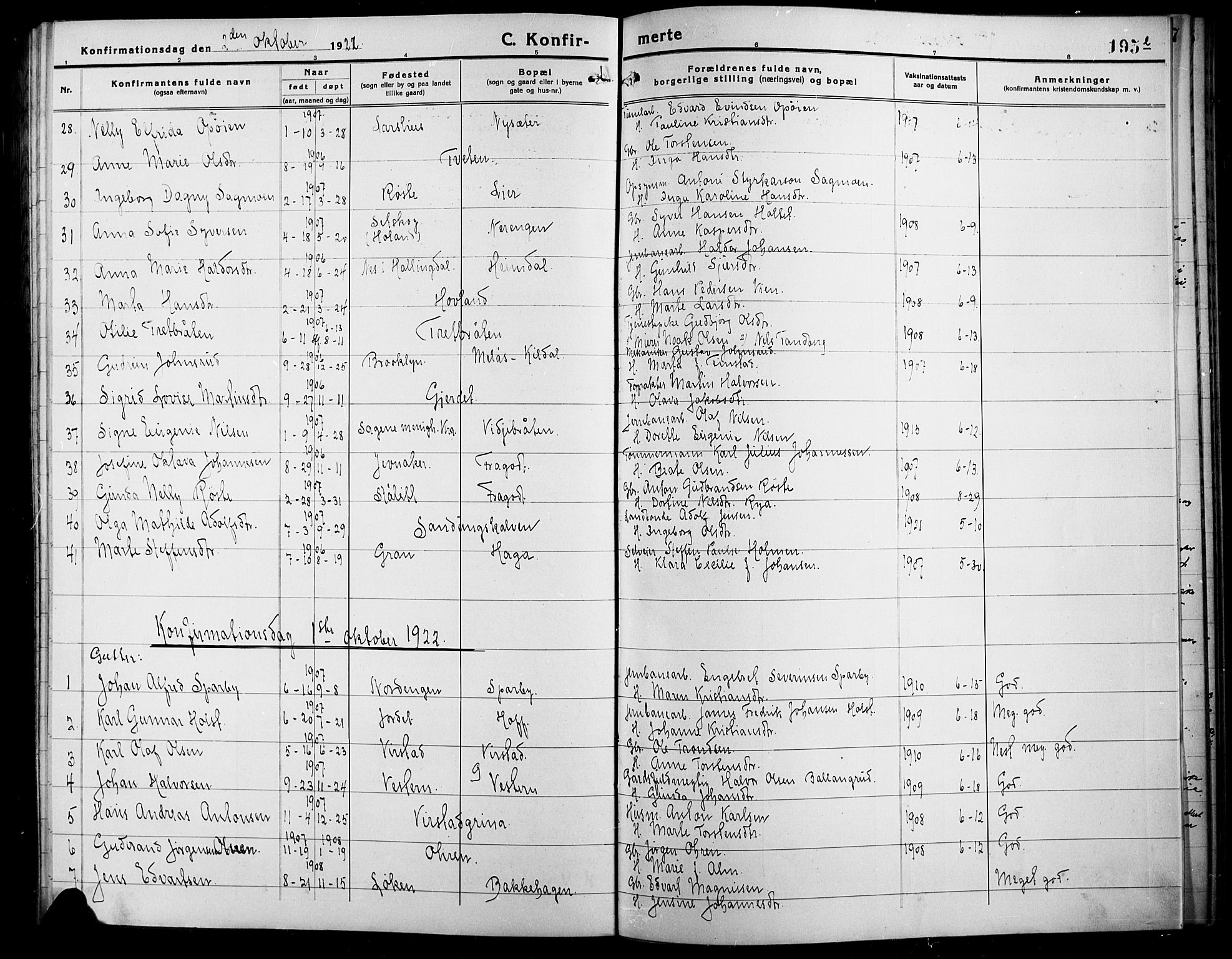 Lunner prestekontor, SAH/PREST-118/H/Ha/Hab/L0001: Parish register (copy) no. 1, 1909-1922, p. 195l