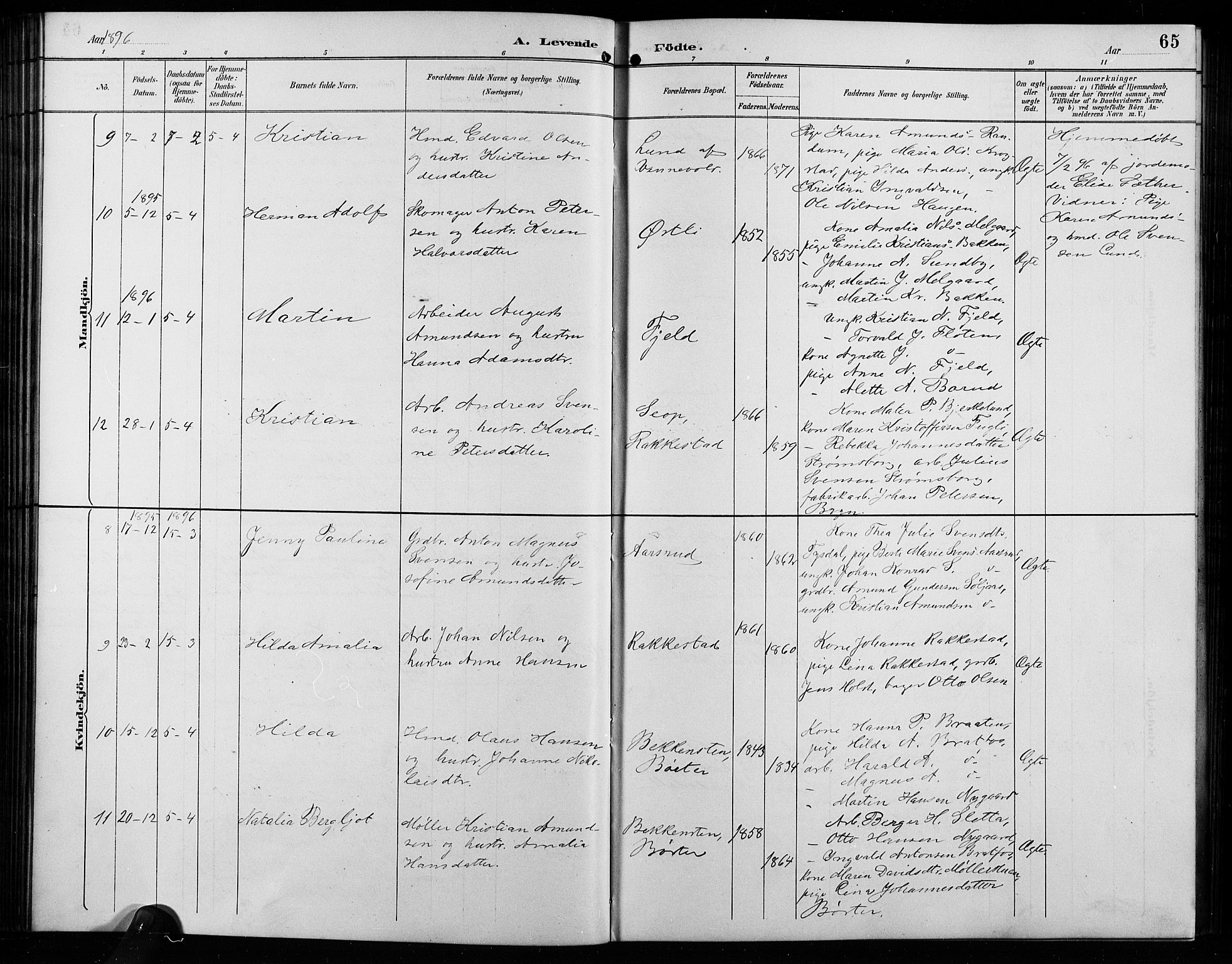 Enebakk prestekontor Kirkebøker, AV/SAO-A-10171c/G/Ga/L0006: Parish register (copy) no. I 6, 1889-1911, p. 65