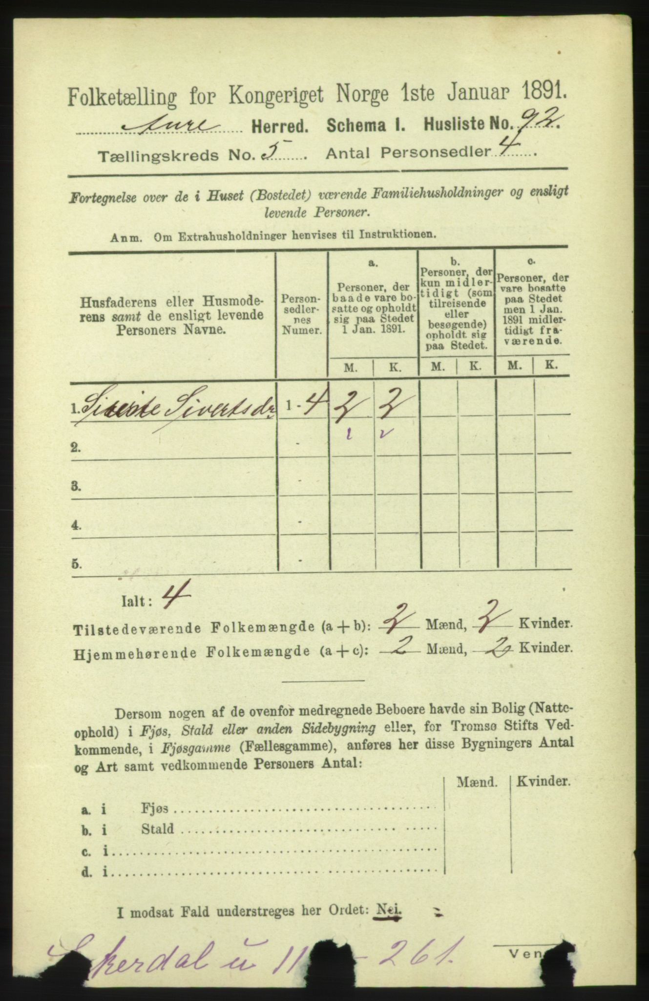 RA, 1891 census for 1569 Aure, 1891, p. 2705