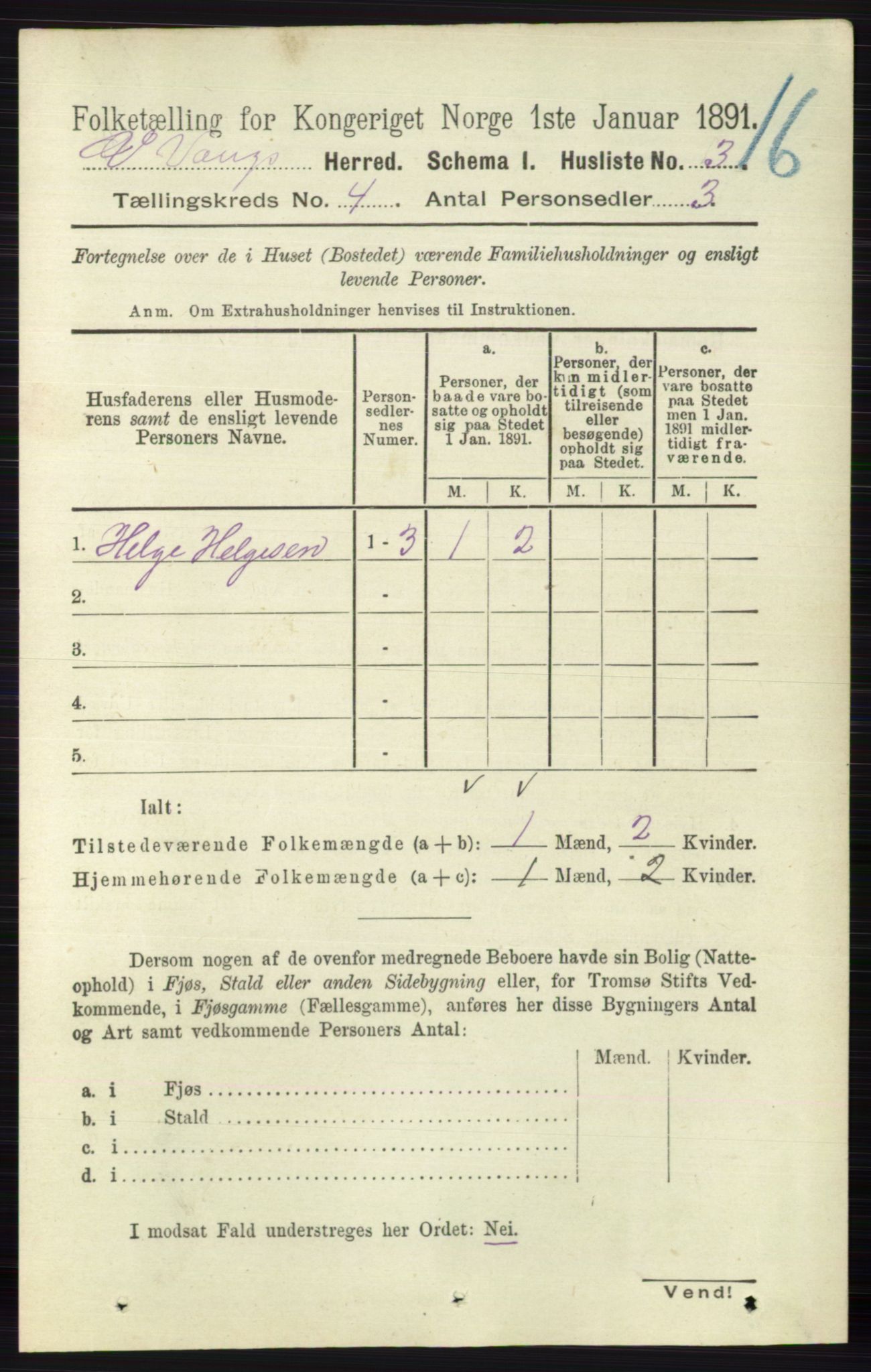 RA, 1891 census for 0545 Vang, 1891, p. 877