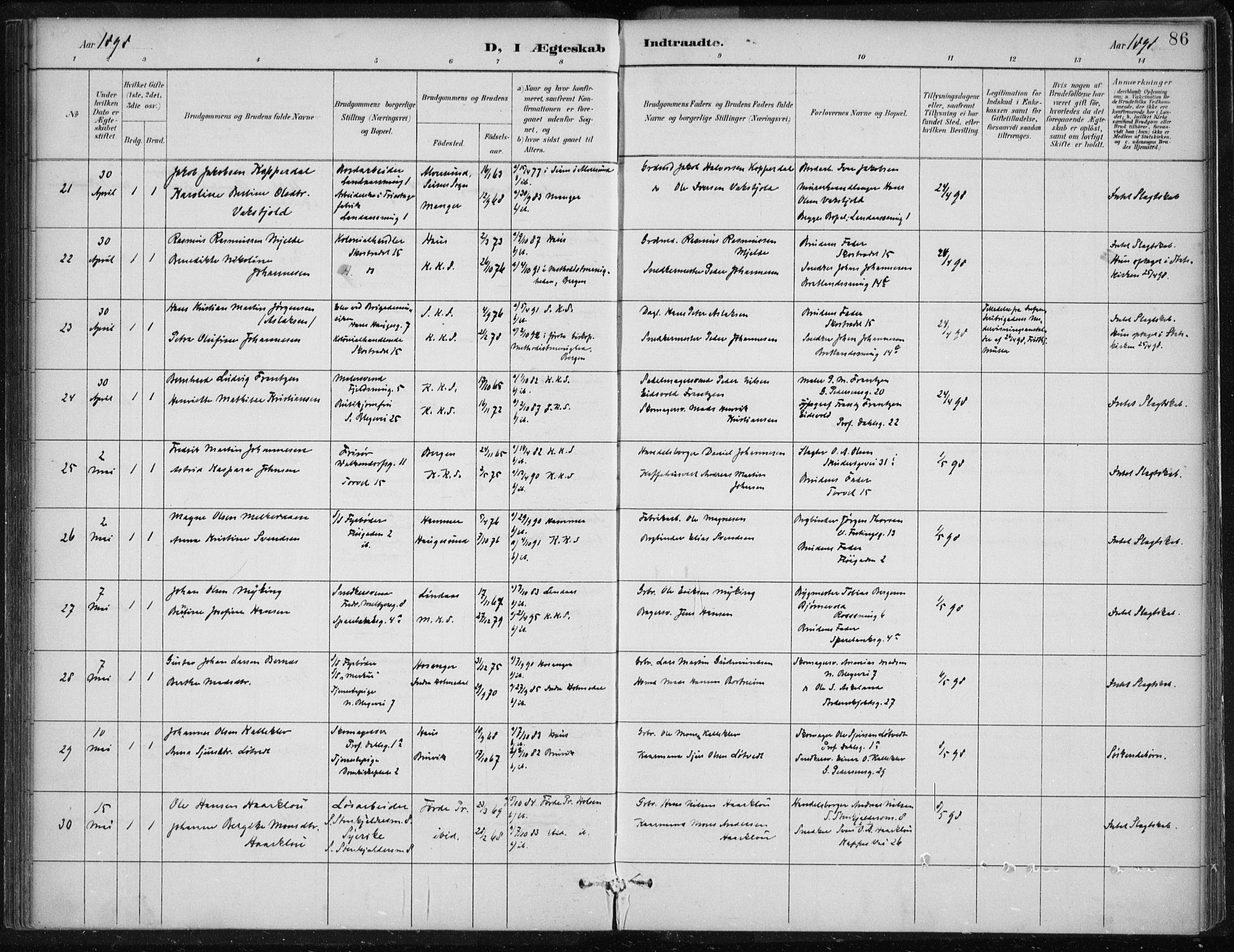 Korskirken sokneprestembete, AV/SAB-A-76101/H/Hab: Parish register (copy) no. D 3, 1887-1906, p. 86