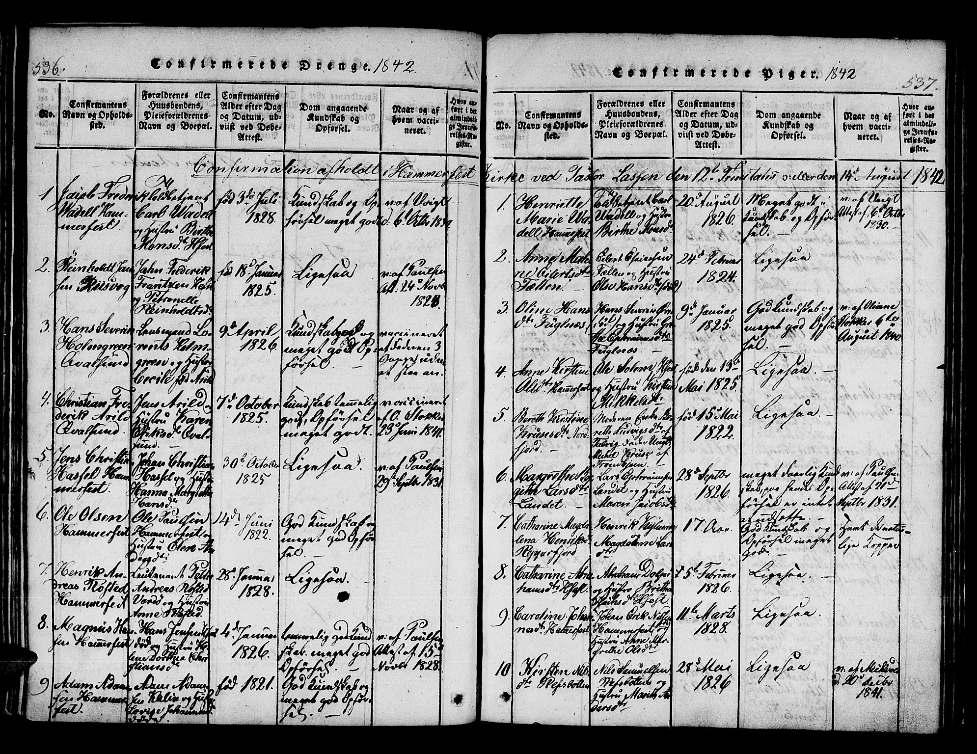 Hammerfest sokneprestkontor, AV/SATØ-S-1347/H/Ha/L0003.kirke: Parish register (official) no. 3, 1821-1842, p. 536-537