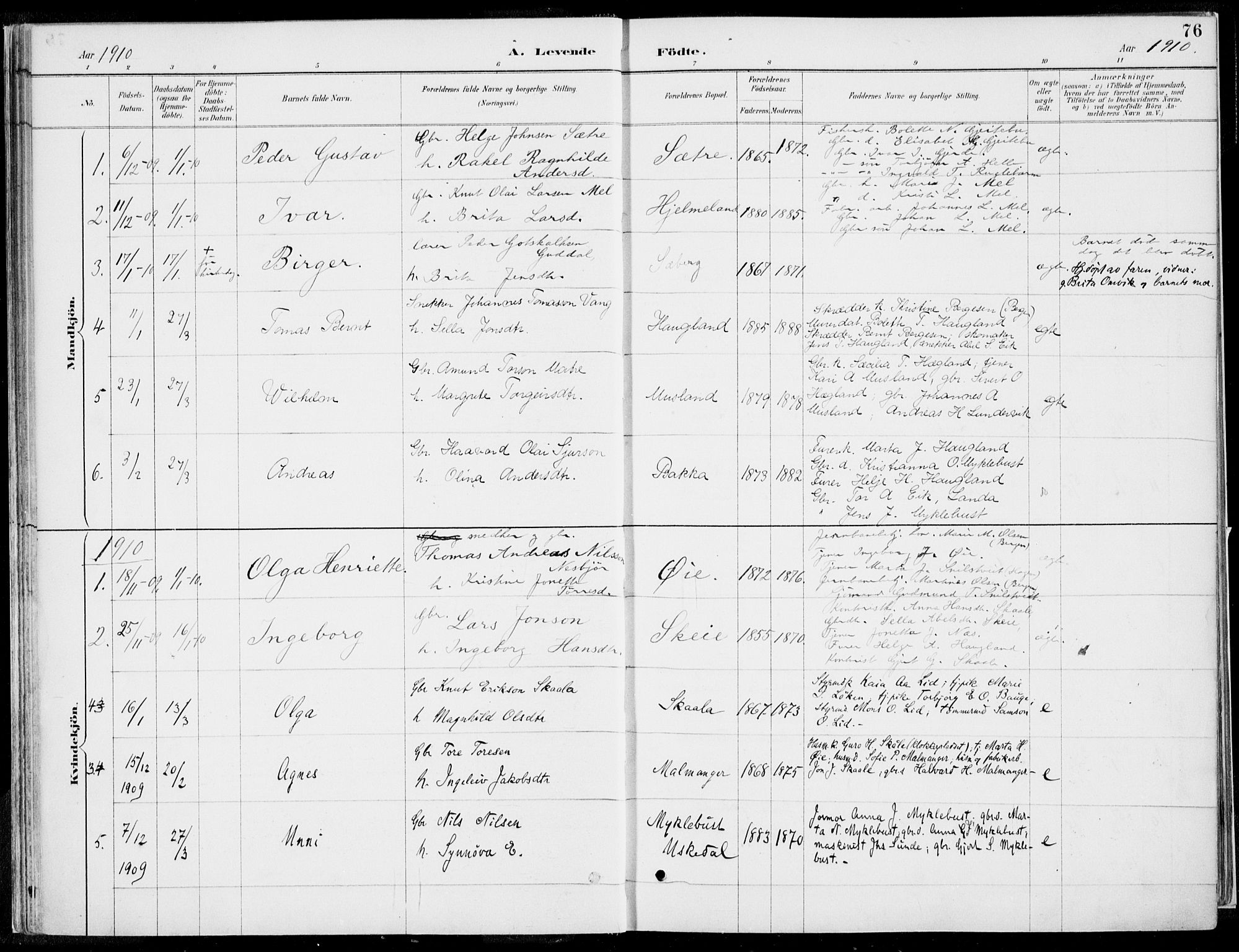 Kvinnherad sokneprestembete, SAB/A-76401/H/Haa: Parish register (official) no. B  1, 1887-1921, p. 76
