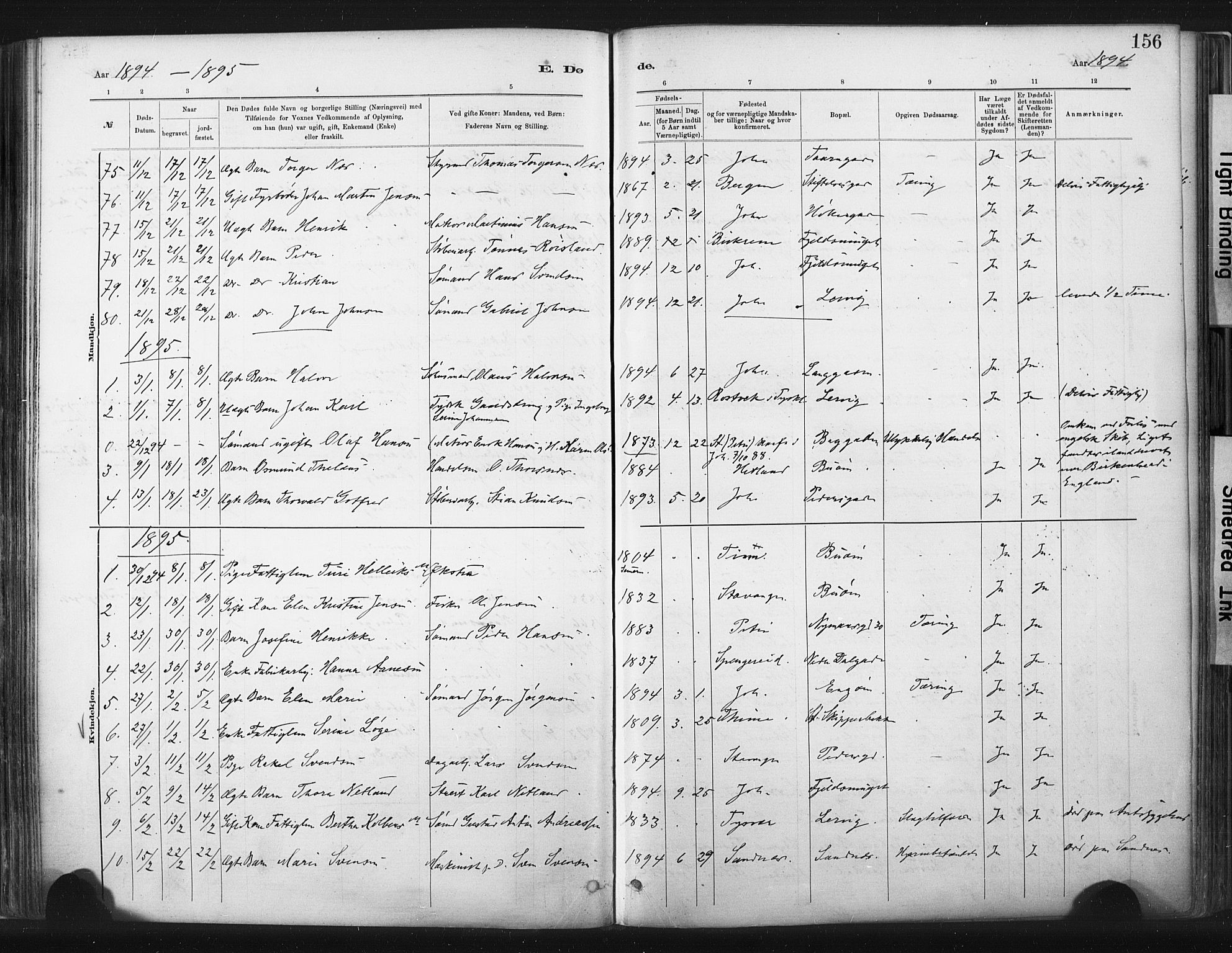 St. Johannes sokneprestkontor, SAST/A-101814/001/30/30BA/L0003: Parish register (official) no. A 3, 1885-1910, p. 156