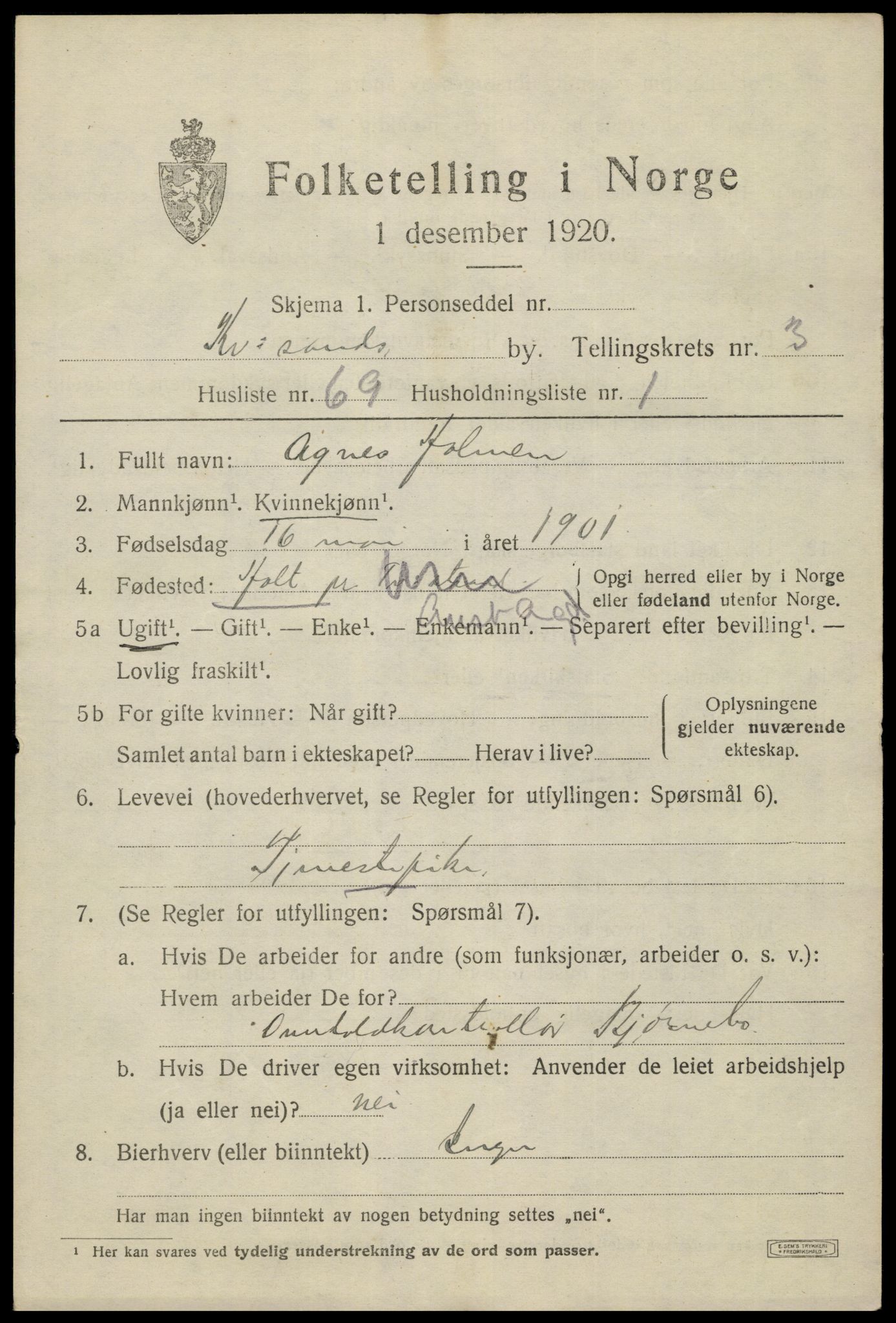 SAK, 1920 census for Kristiansand, 1920, p. 15317