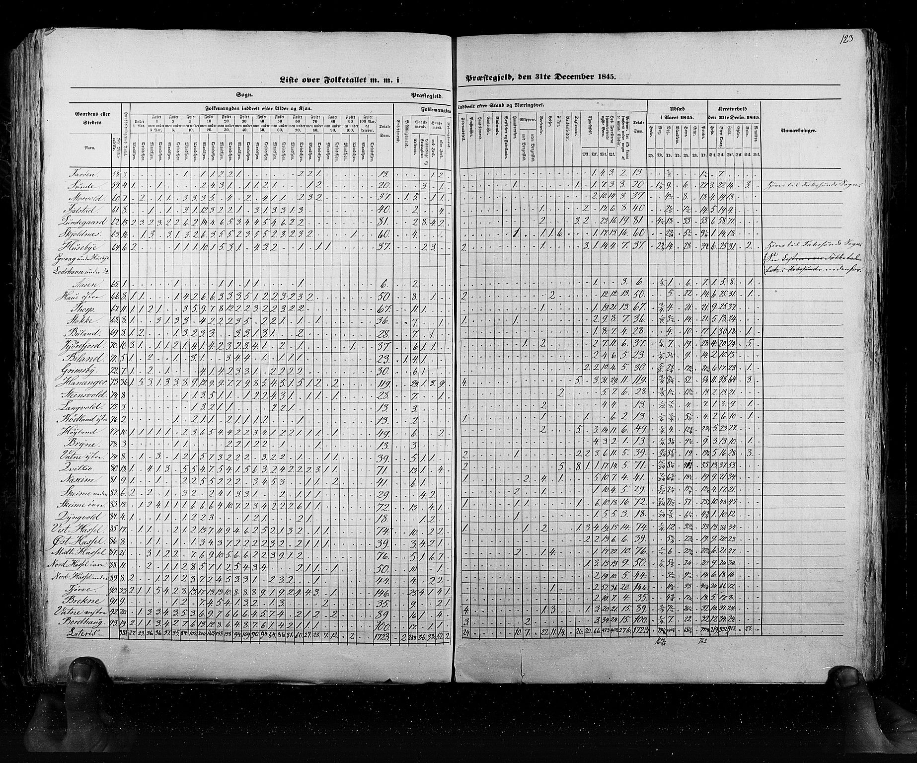 RA, Census 1845, vol. 6: Lister og Mandal amt og Stavanger amt, 1845, p. 123