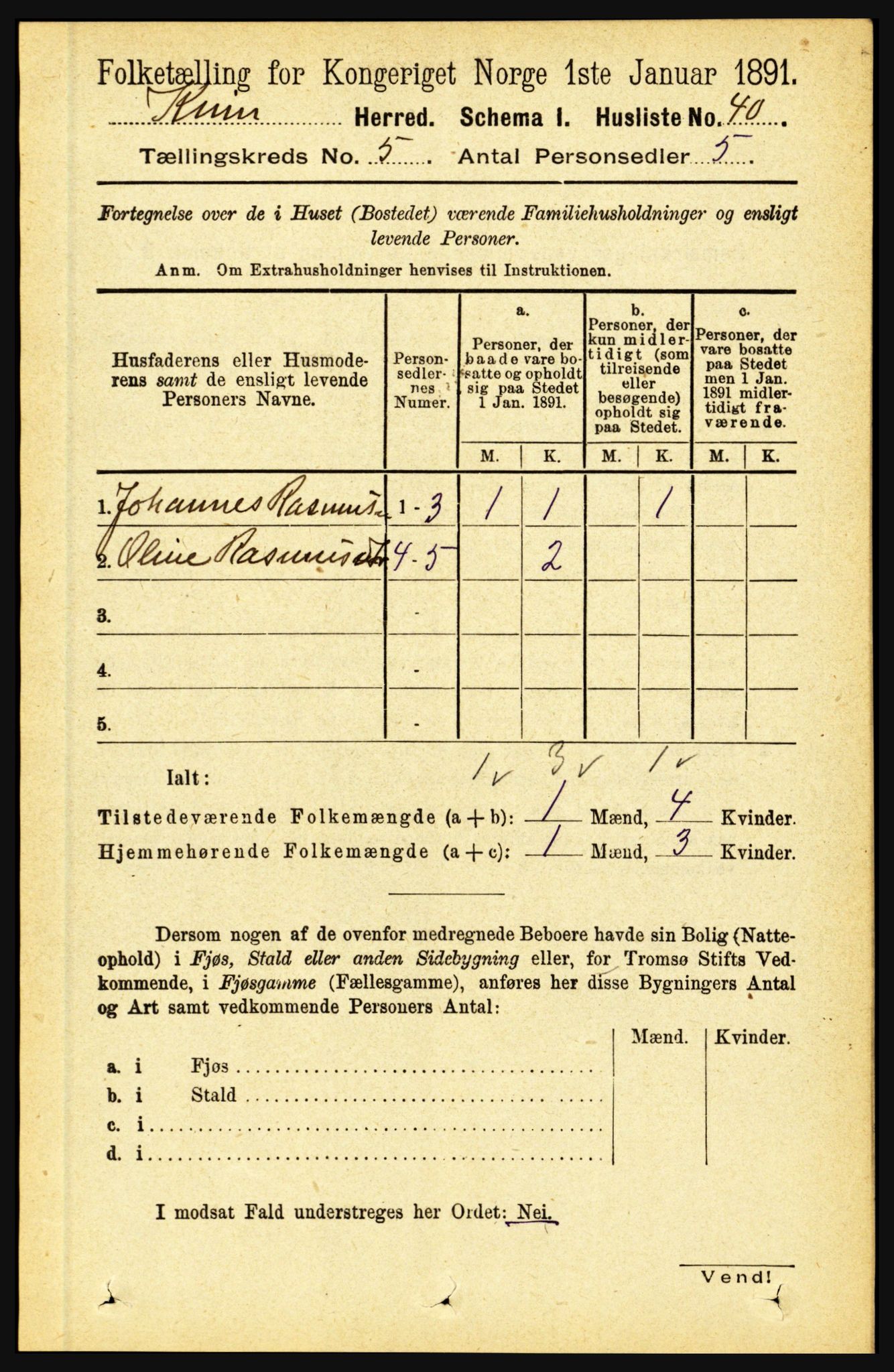 RA, 1891 census for 1437 Kinn, 1891, p. 1779