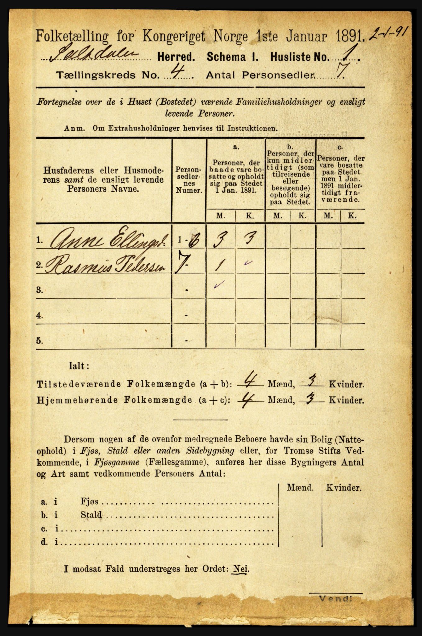 RA, 1891 census for 1840 Saltdal, 1891, p. 2264