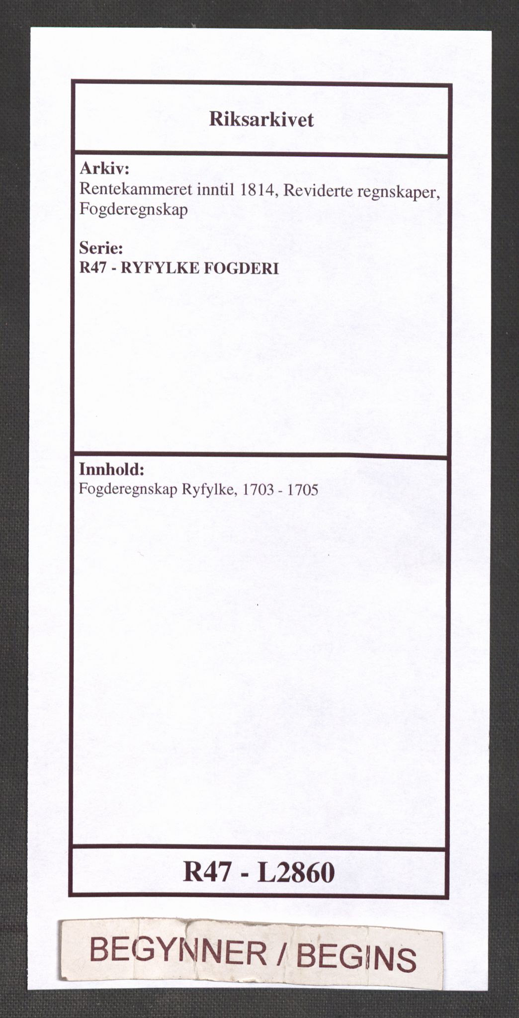 Rentekammeret inntil 1814, Reviderte regnskaper, Fogderegnskap, RA/EA-4092/R47/L2860: Fogderegnskap Ryfylke, 1703-1705, p. 1