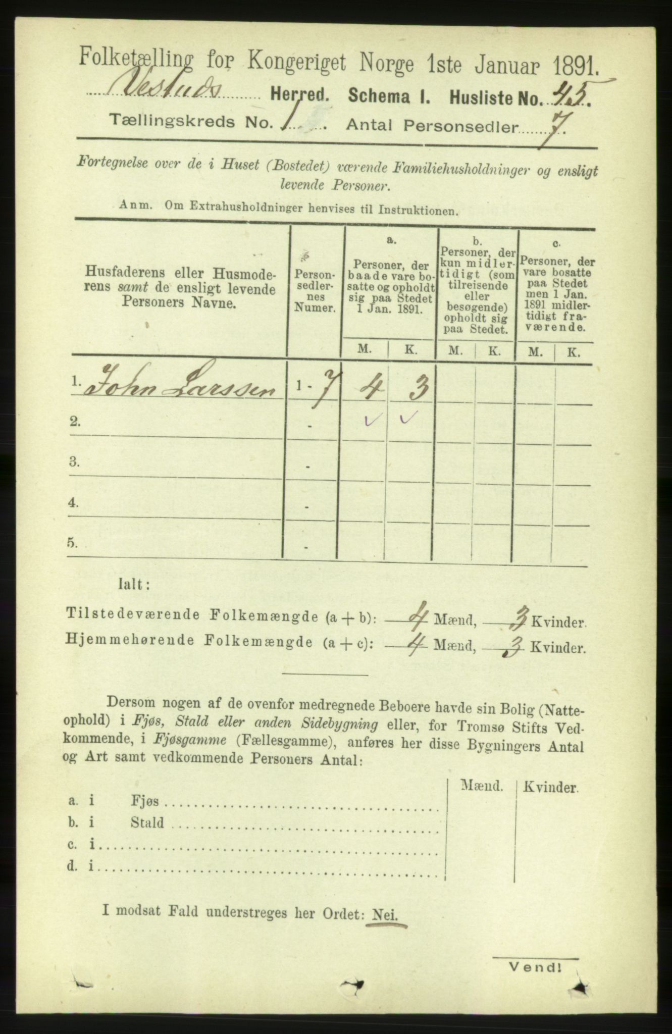 RA, 1891 census for 1535 Vestnes, 1891, p. 77