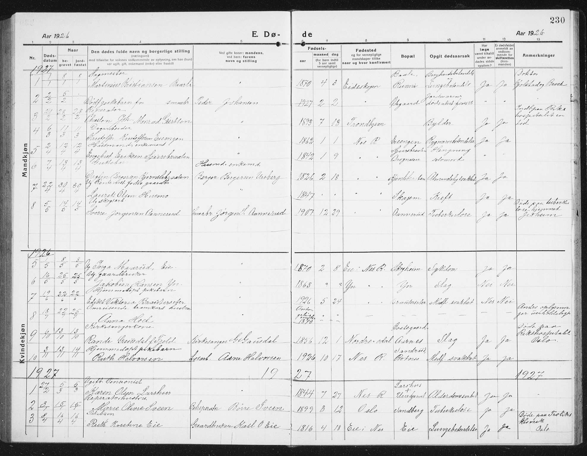 Nes prestekontor Kirkebøker, SAO/A-10410/G/Gc/L0002: Parish register (copy) no. III 2, 1915-1943, p. 230