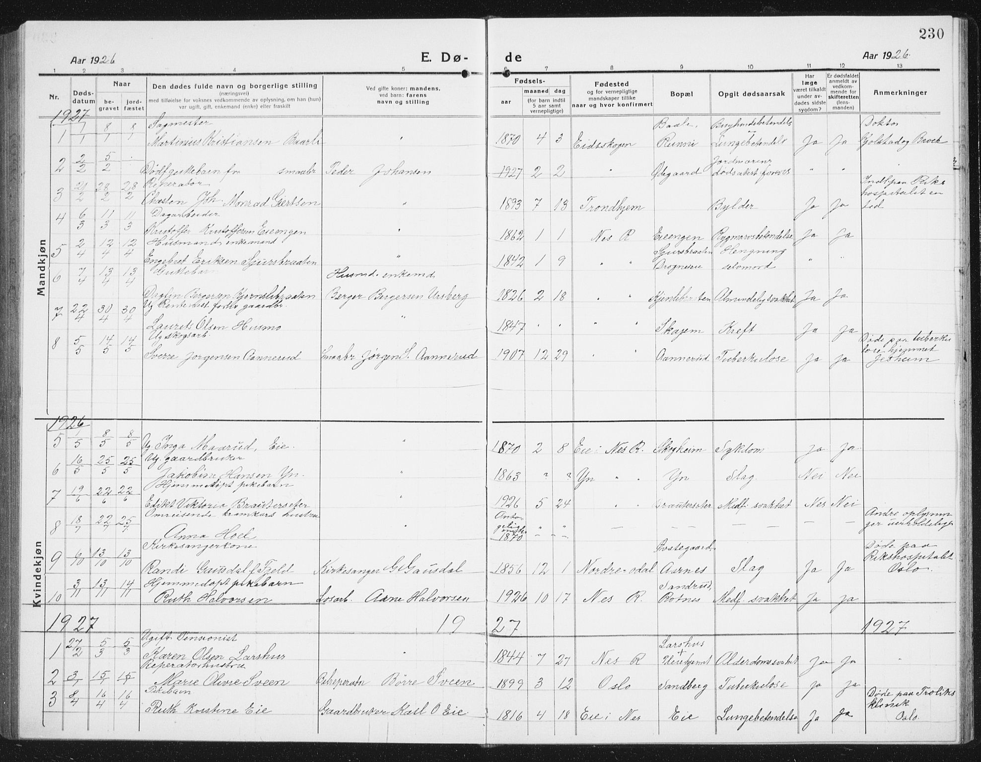 Nes prestekontor Kirkebøker, AV/SAO-A-10410/G/Gc/L0002: Parish register (copy) no. III 2, 1915-1943, p. 230