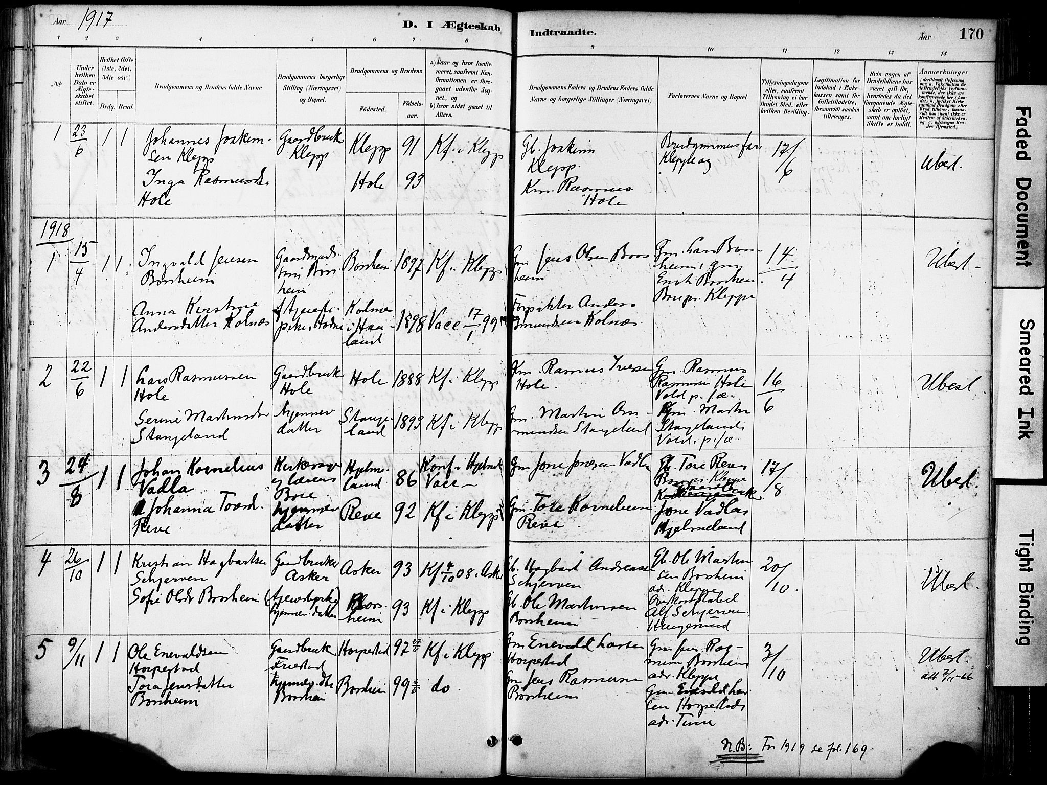 Klepp sokneprestkontor, AV/SAST-A-101803/001/3/30BA/L0008: Parish register (official) no. A 9, 1886-1919, p. 170