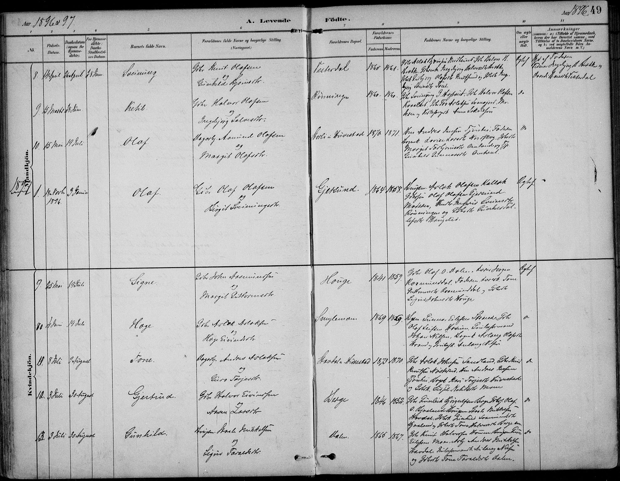 Kviteseid kirkebøker, AV/SAKO-A-276/F/Fb/L0002: Parish register (official) no. II 2, 1882-1916, p. 49